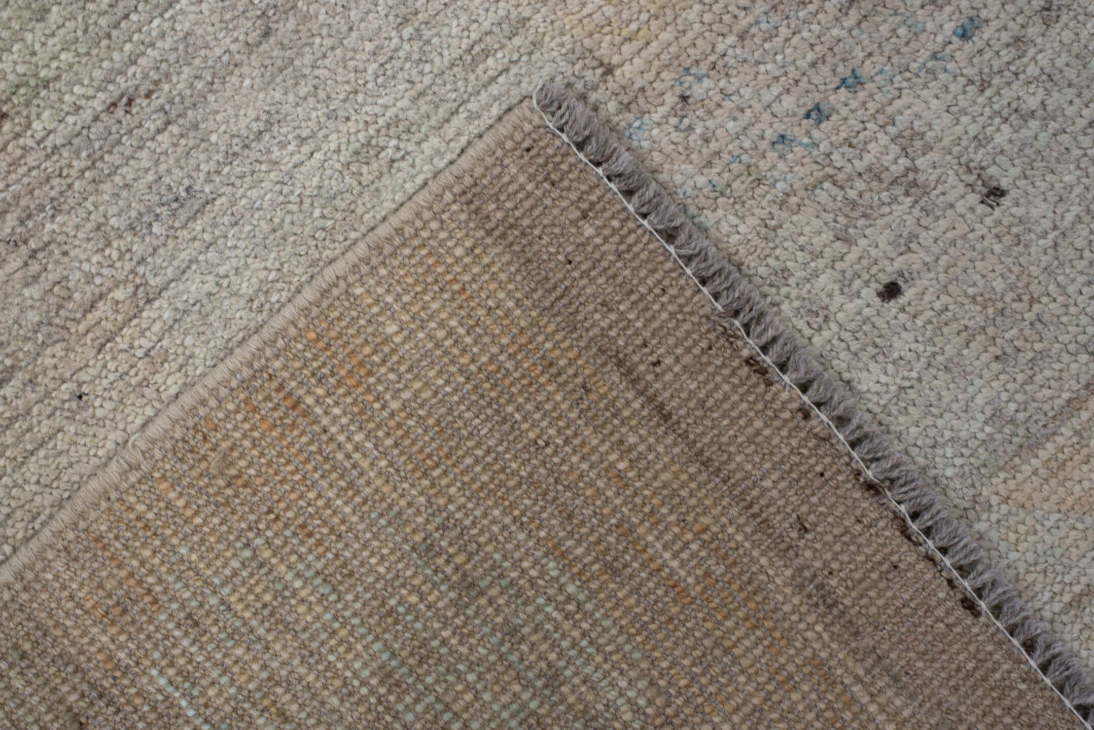 2' x 9' one-of-a-kind handmade vintage Kilim runner rug. Color palette: ivory, beige, taupe, pale blue, cream, gray