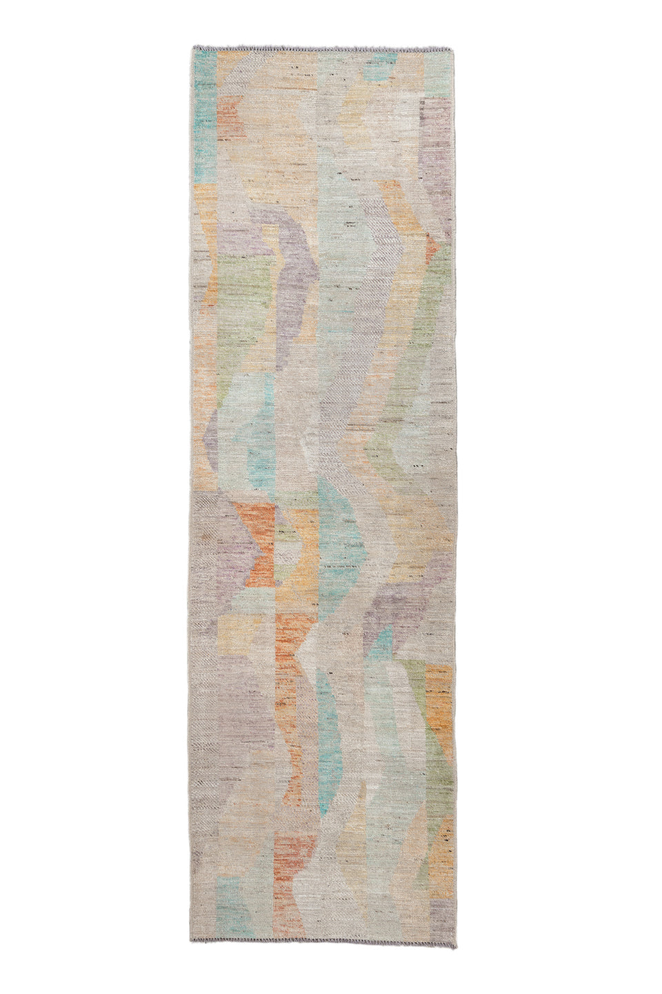 3' x 9' one-of-a-kind handmade vintage Kilim runner rug. Color palette: brown, burlywood, dark gray, gainsboro, gray