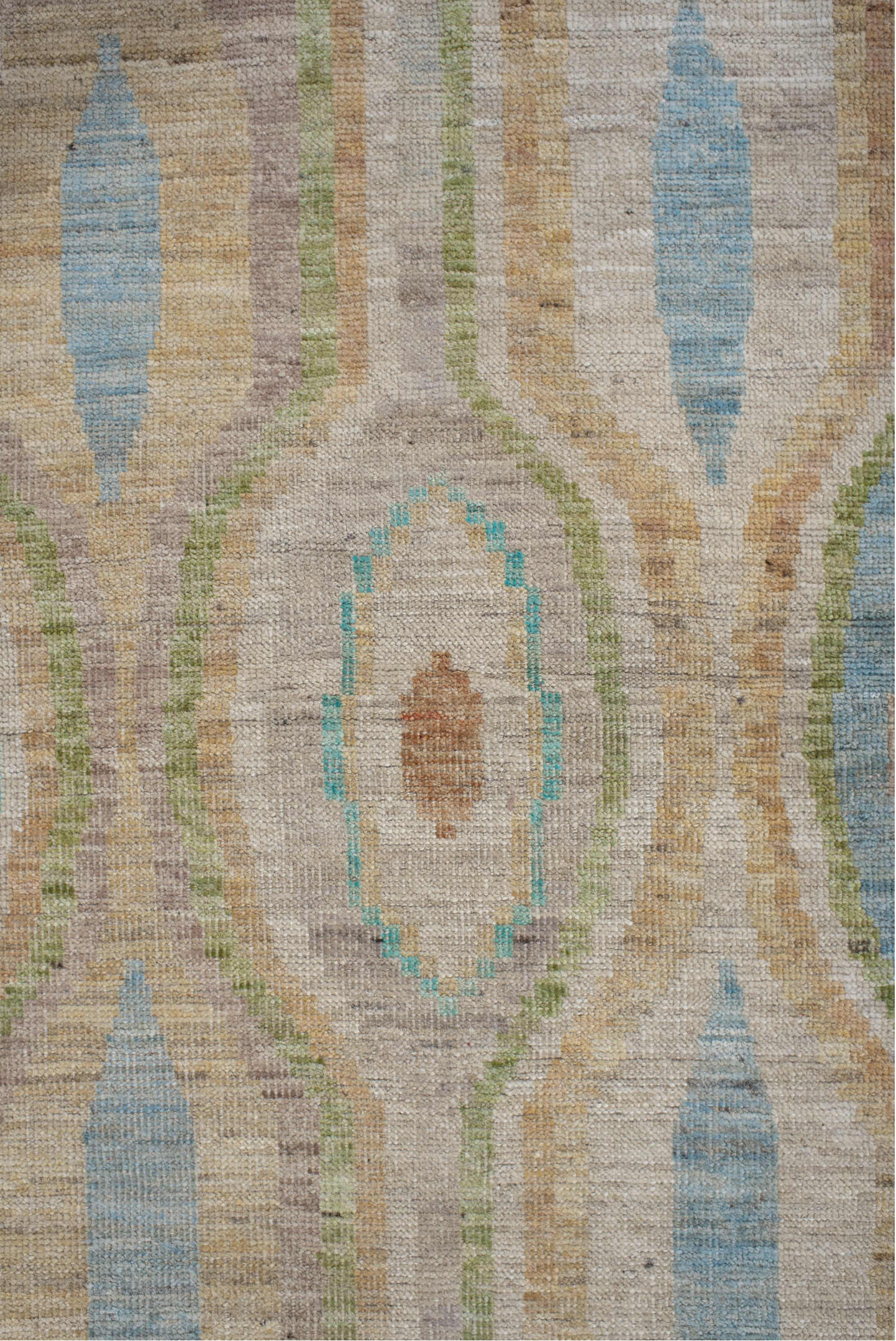 3' x 9' one-of-a-kind handmade vintage Kilim runner rug. Color palette: ivory, pale blue, sand, sage, peach, coral, taupe