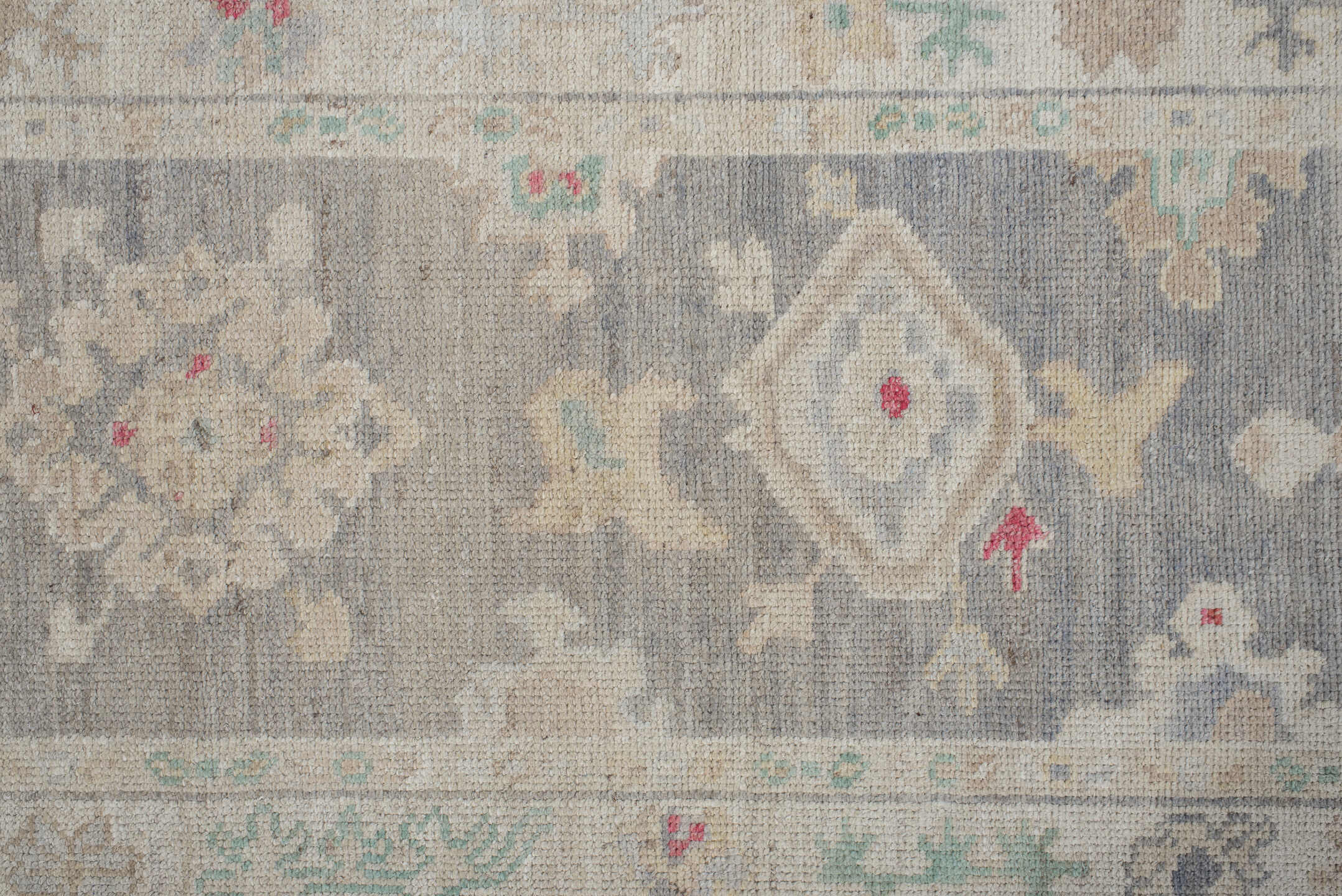 3' x 10' one-of-a-kind handmade vintage Oushak runner rug. Color palette: dark gray, gainsboro, gray, light gray, off-white