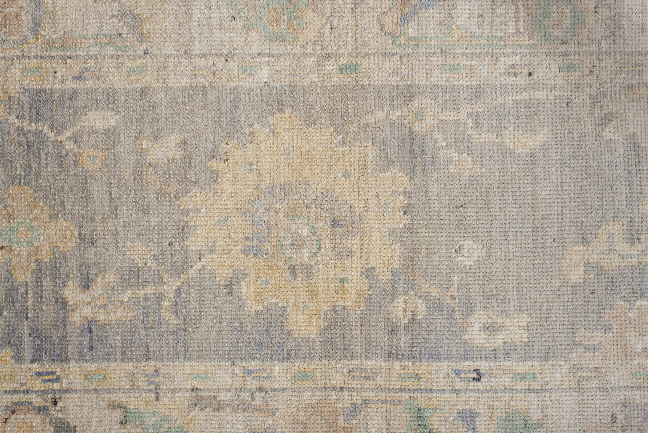 2' x 10' one-of-a-kind handmade vintage Oushak runner rug. Color palette: brown, dim gray, gray, light gray, off-white