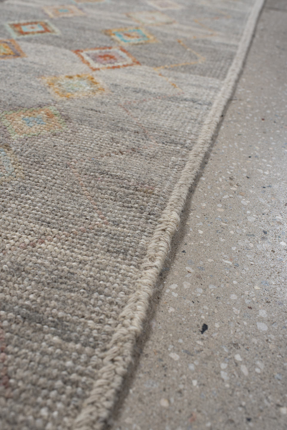 3' x 13' one-of-a-kind handmade vintage Kilim runner rug. Color palette: gray, charcoal, ivory, taupe, turquoise