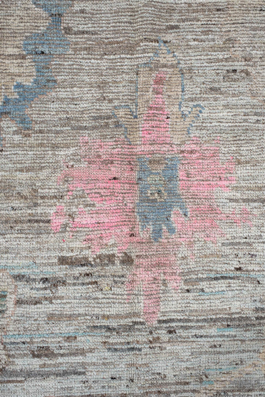8' x 9' one-of-a-kind handmade vintage Oushak rug. Color palette: ivory, taupe, pale blue, blush, beige, gray, light blue