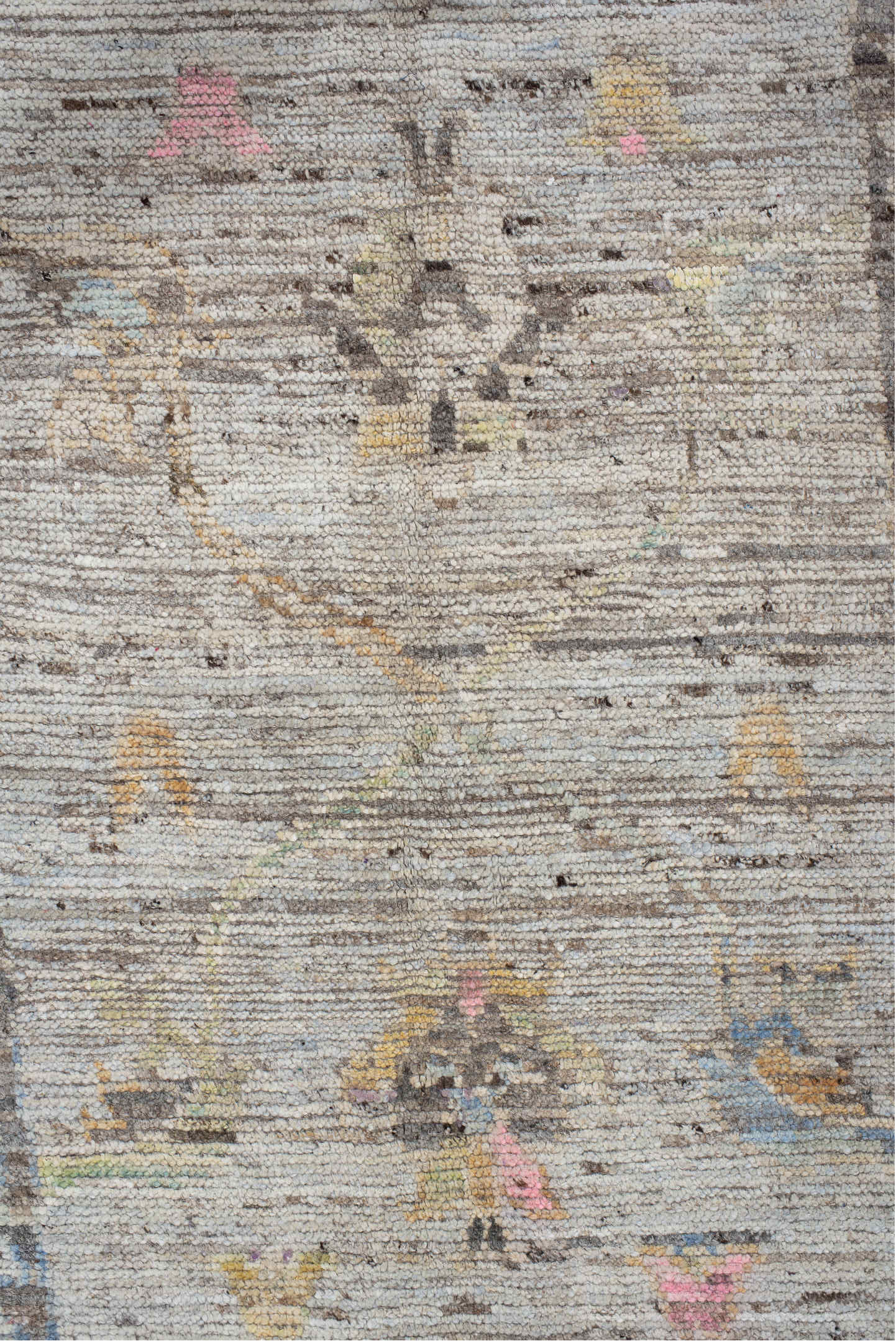 6' x 7' one-of-a-kind handmade vintage Oushak rug. Color palette: light gray, charcoal, ivory, powder blue, blush, gold