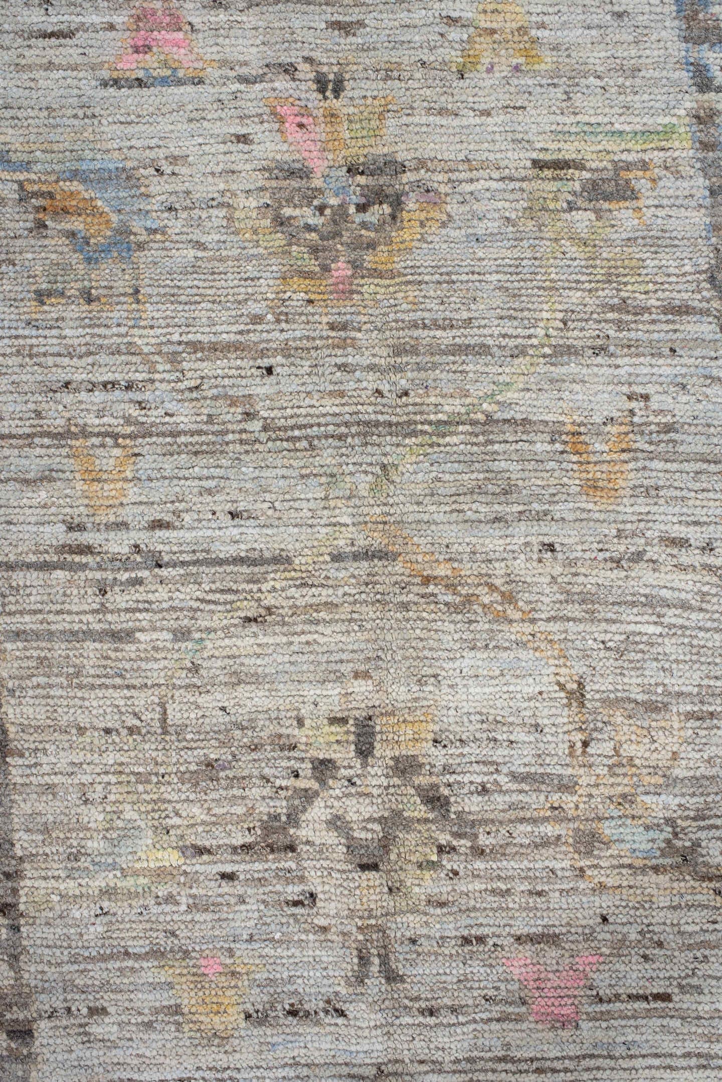 6' x 7' one-of-a-kind handmade vintage Oushak rug. Color palette: light gray, charcoal, ivory, powder blue, blush, gold