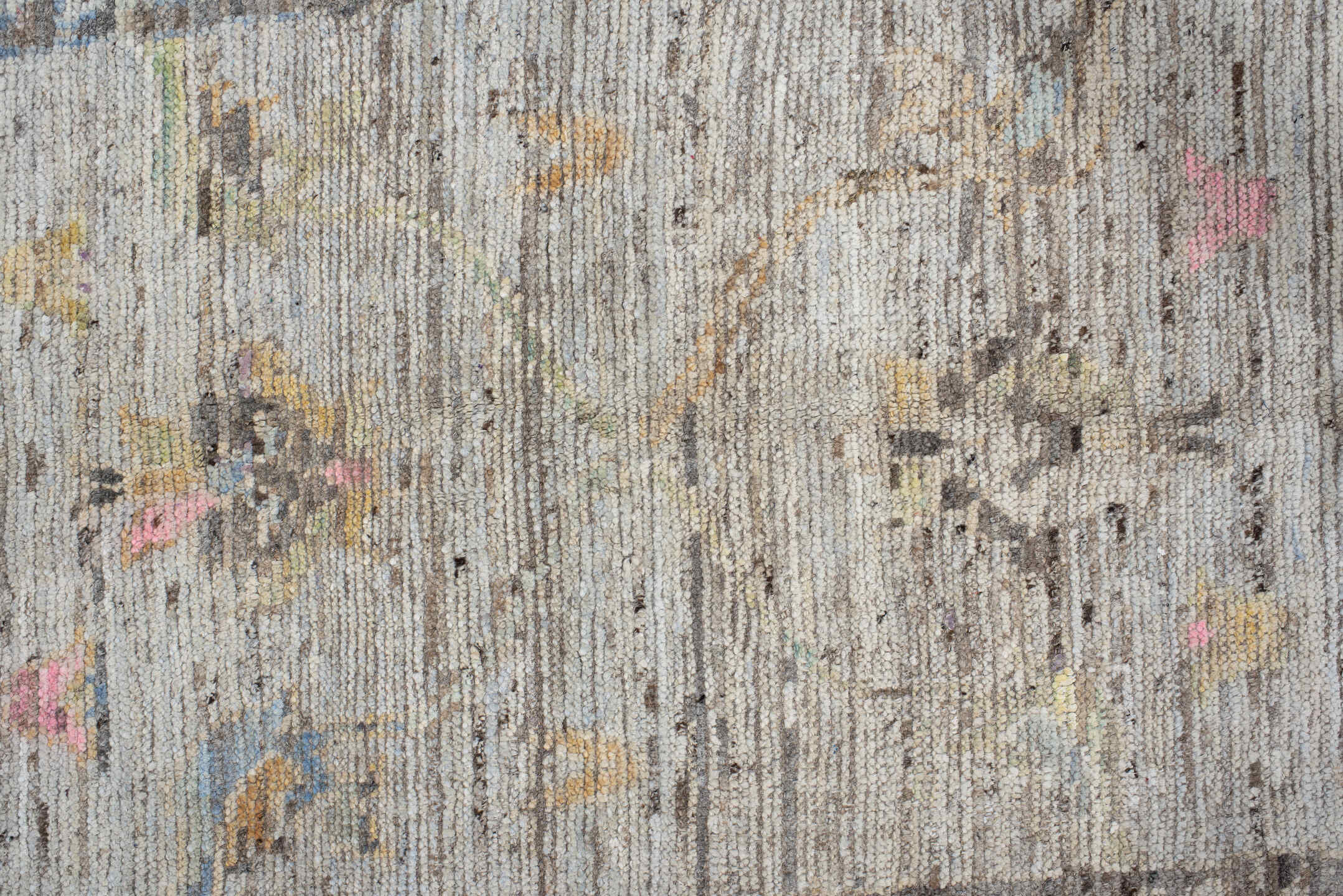 6' x 7' one-of-a-kind handmade vintage Oushak rug. Color palette: brown, gainsboro, gray, light gray, off-white, orange, tan