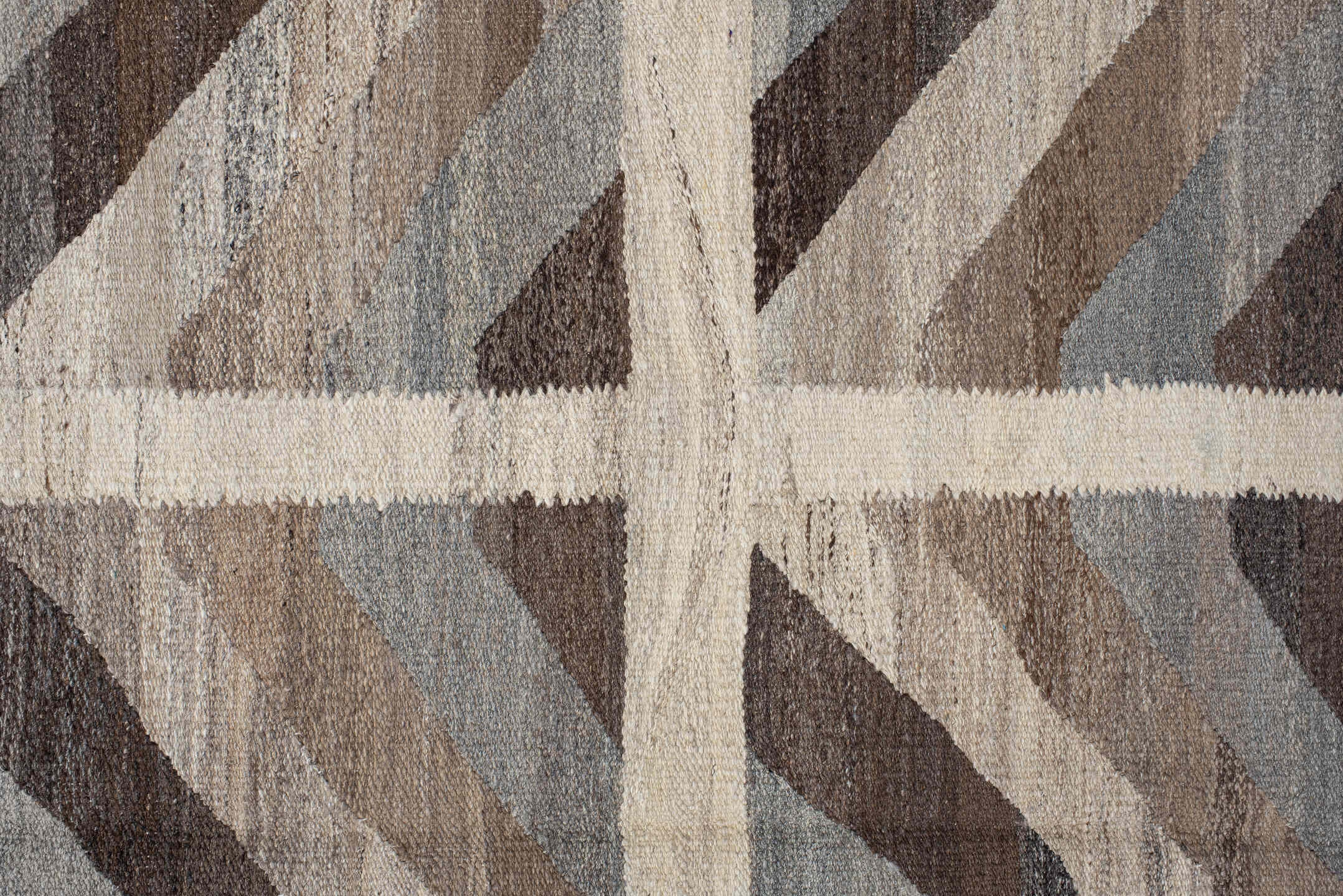 3' x 12' one-of-a-kind handmade vintage Kilim runner rug. Color palette: brown, dim gray, gray, light gray, off-white