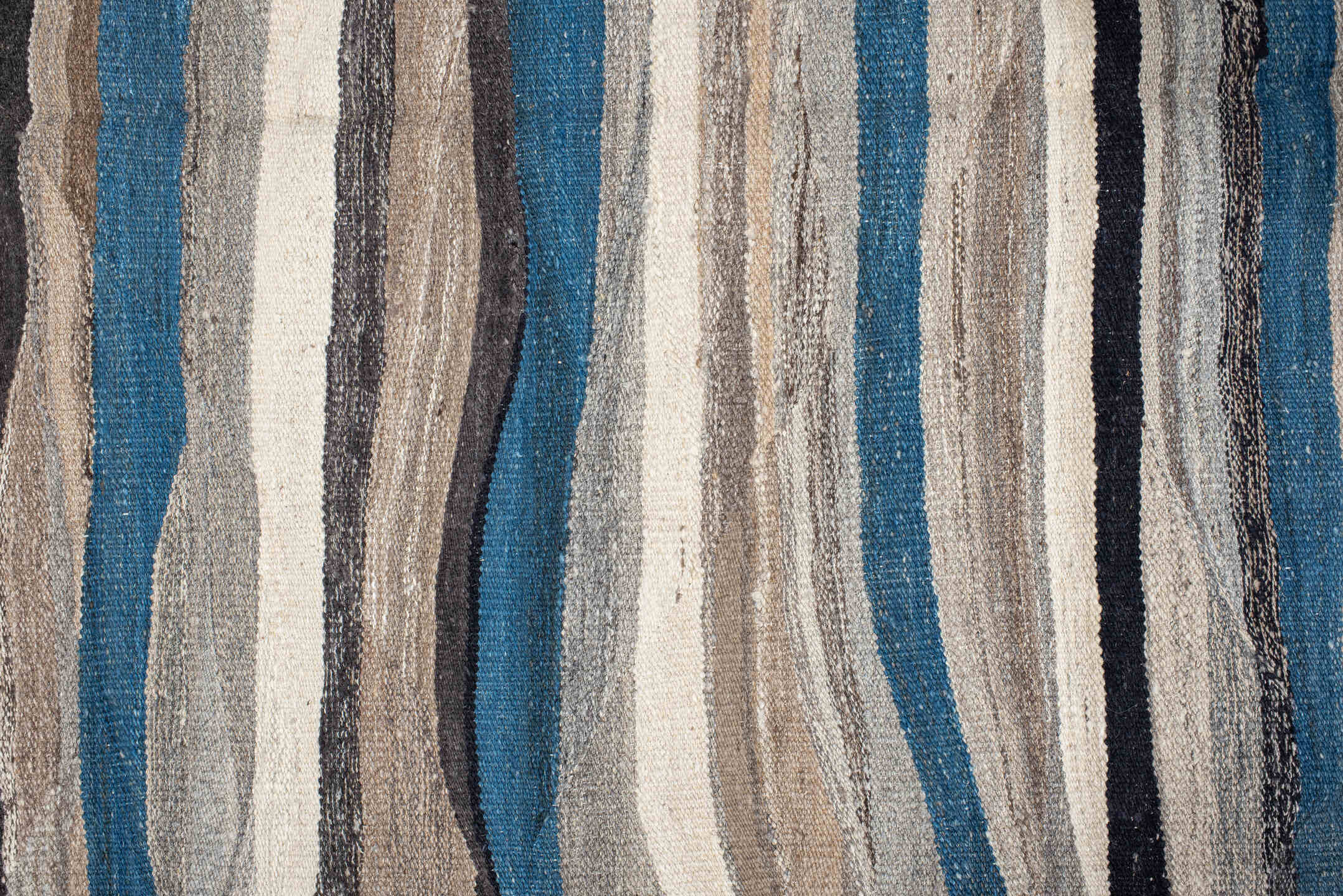 4' x 19' one-of-a-kind handmade vintage Kilim runner rug. Color palette: black, blue, charcoal, dim gray, gray, light gray