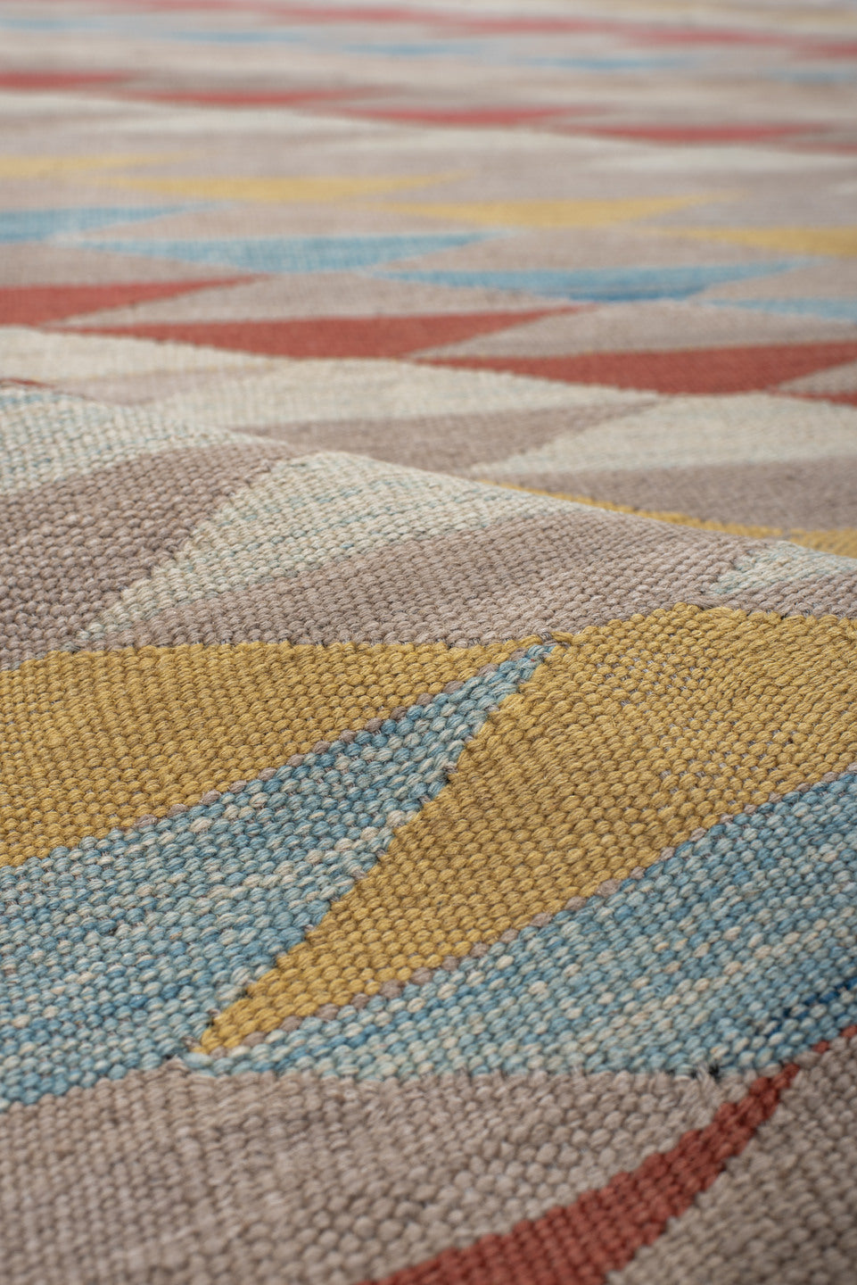 2' x 12' one-of-a-kind handmade vintage Kilim runner rug. Color palette: blue, brown, dark gray, gray, light gray, off-white