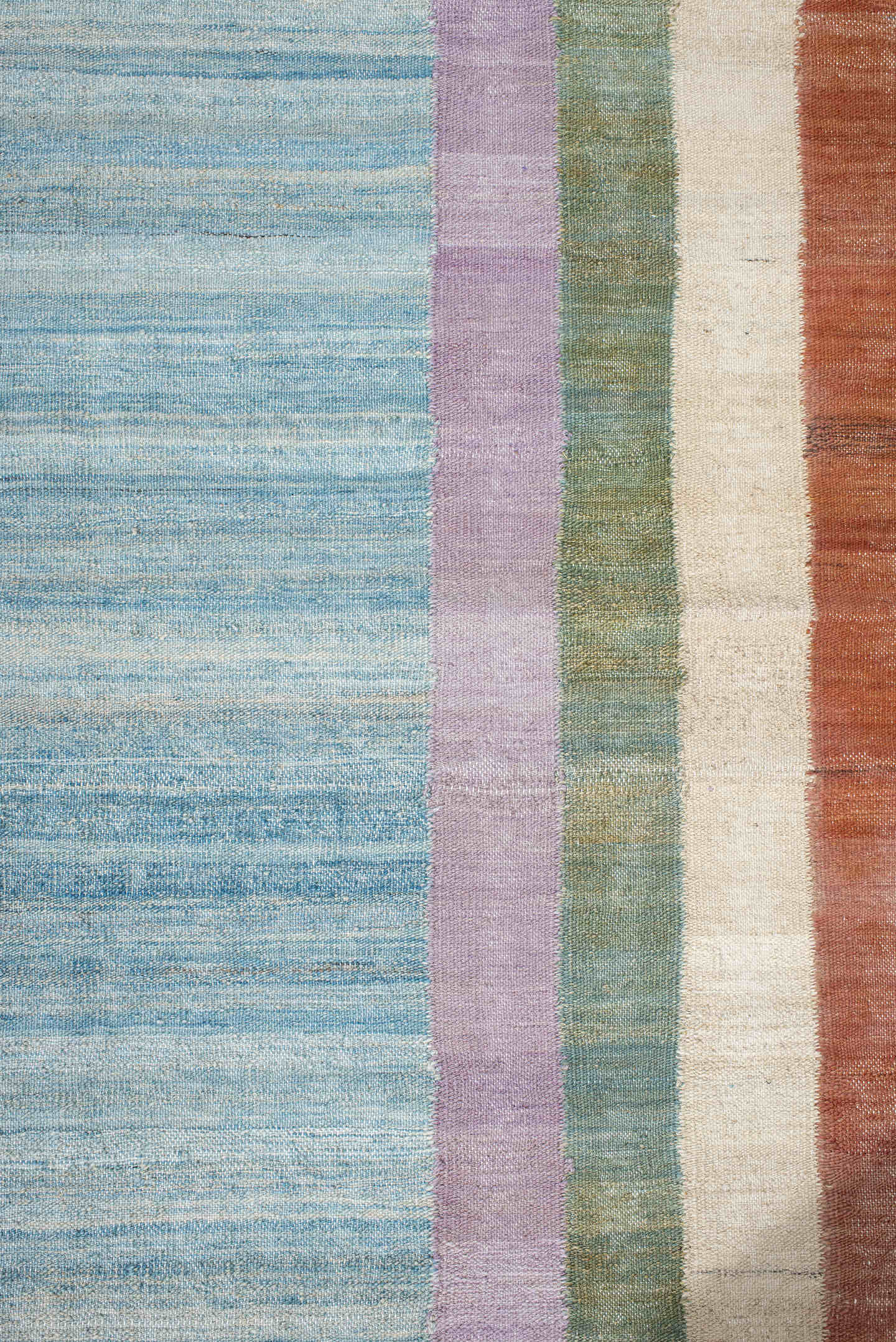 2' x 9' one-of-a-kind handmade vintage Kilim runner rug. Color palette: sky blue, rust, ivory, sage, lavender, beige
