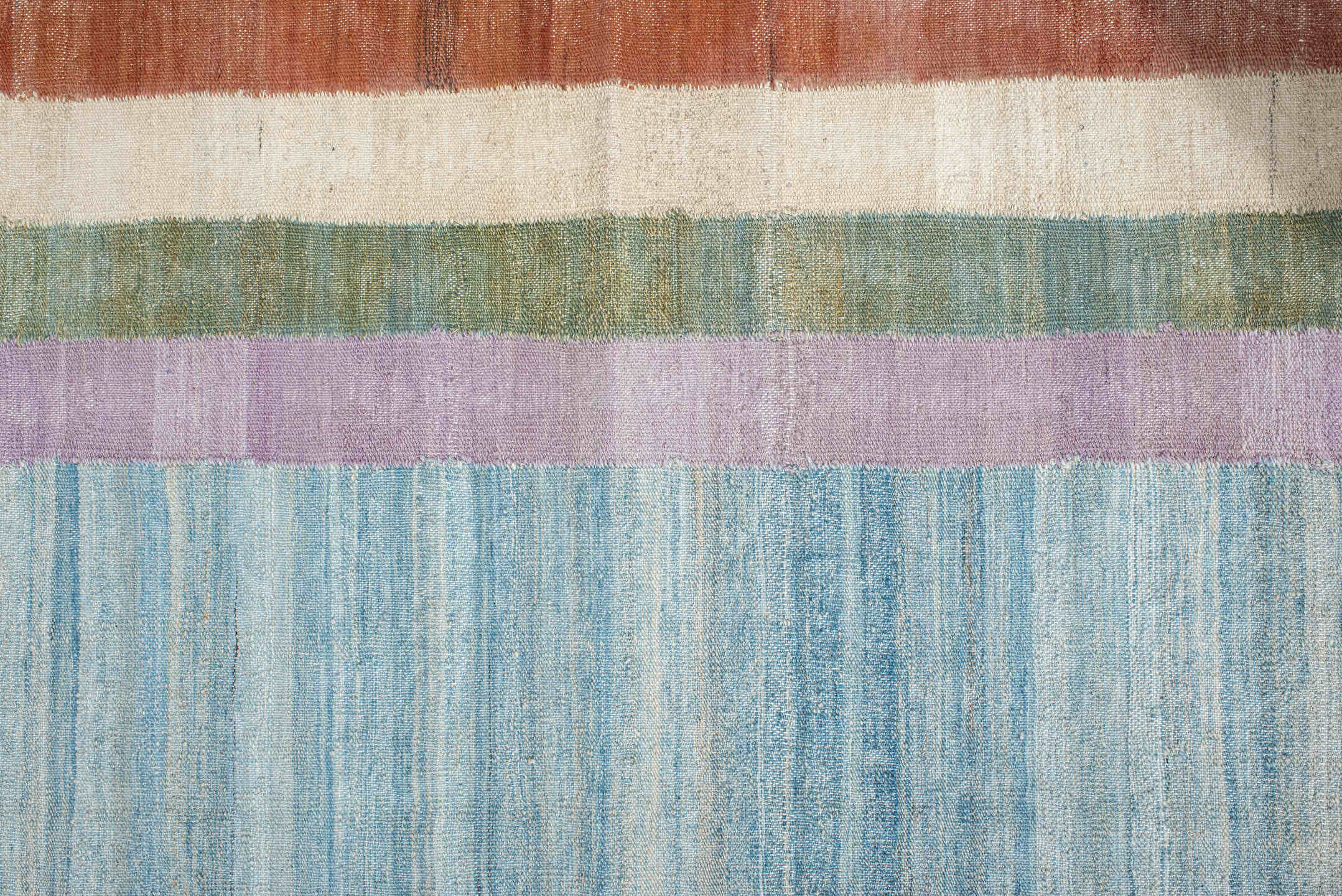 2' x 9' one-of-a-kind handmade vintage Kilim runner rug. Color palette: blue, brown, gainsboro, gray, light blue, light gray