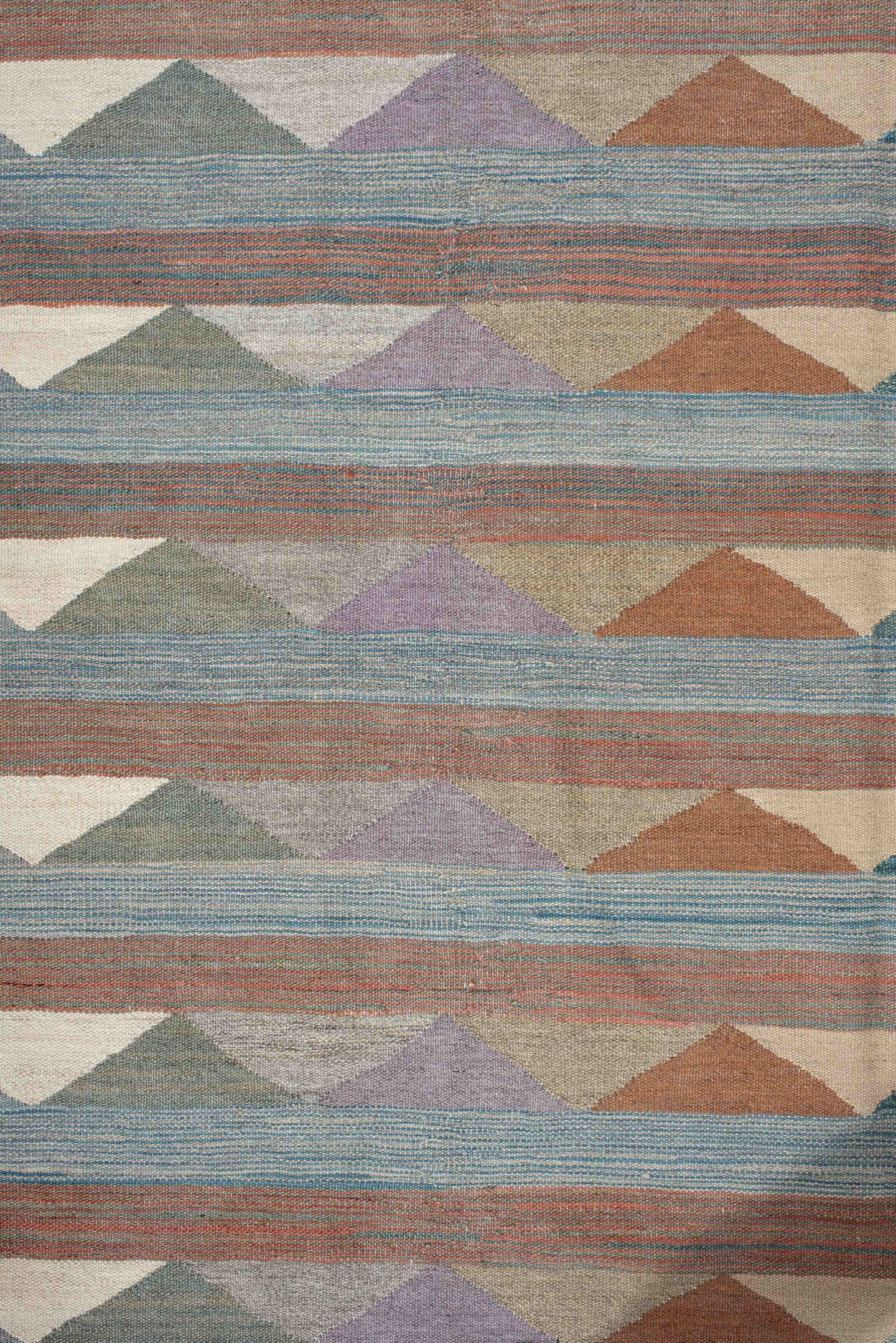 3' x 9' one-of-a-kind handmade vintage Kilim runner rug. Color palette: sky blue, taupe, terra cotta, ivory, sage, lavender