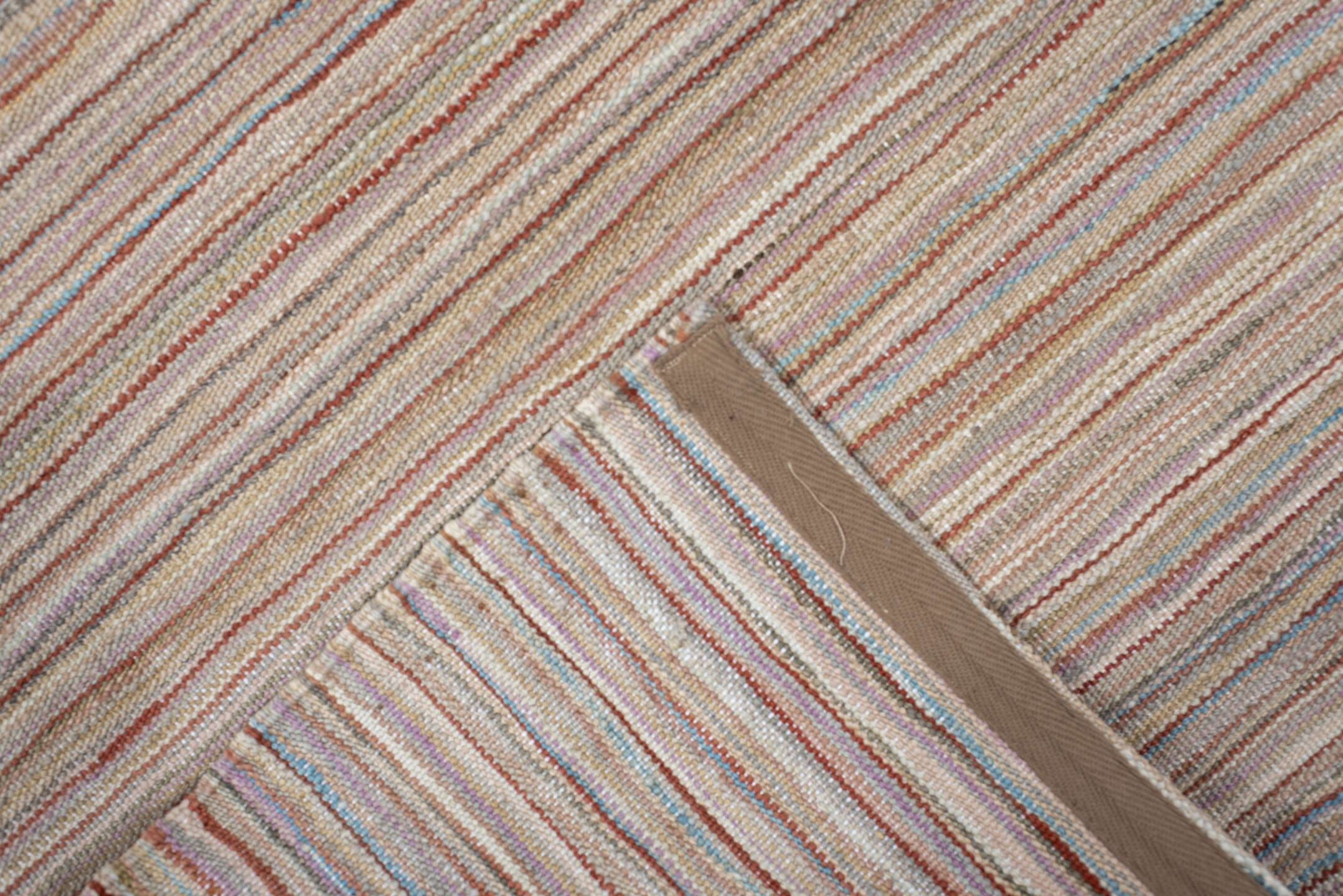 2' x 12' one-of-a-kind handmade vintage Kilim runner rug. Color palette: ivory, rust, slate, muted blue, taupe, terracotta
