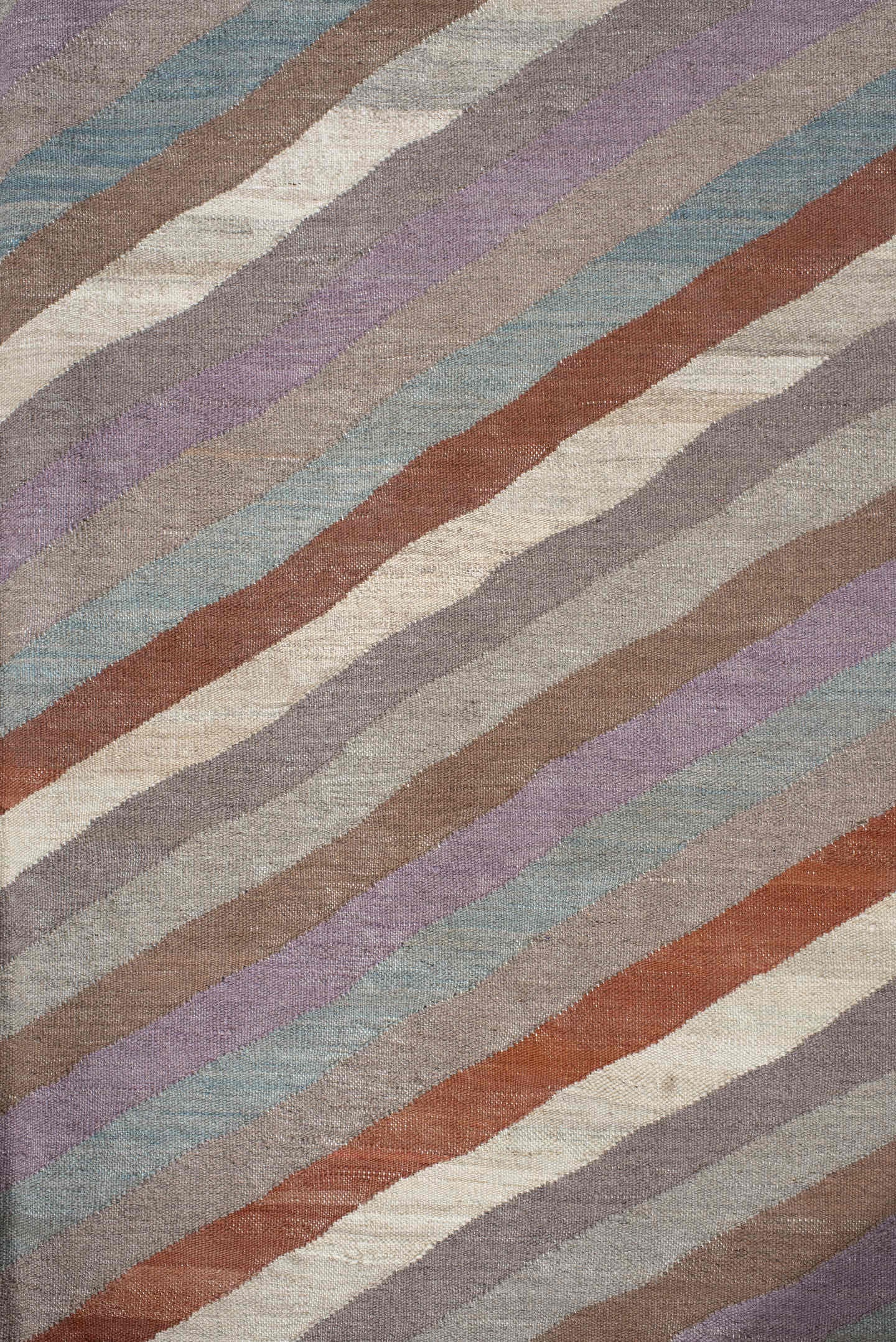 3' x 9' one-of-a-kind handmade vintage Kilim runner rug. Color palette: taupe, ivory, rust, lavender, pale_blue, camel