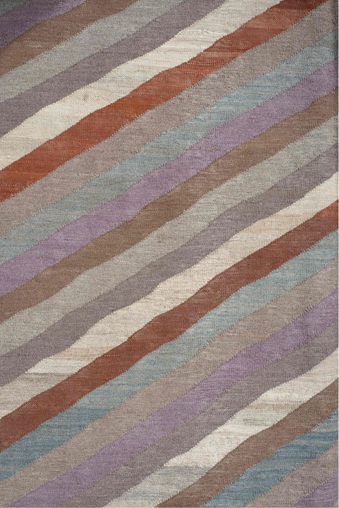 3' x 9' one-of-a-kind handmade vintage Kilim runner rug. Color palette: taupe, ivory, rust, lavender, pale_blue, camel