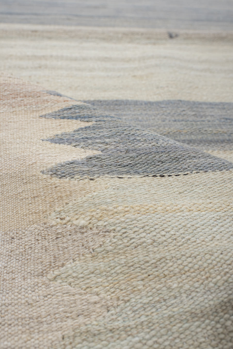 2' x 13' one-of-a-kind handmade vintage Kilim runner rug. Color palette: ivory, slate, cream, taupe, gray, beige
