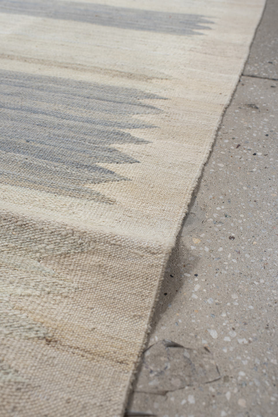 2' x 13' one-of-a-kind handmade vintage Kilim runner rug. Color palette: ivory, slate, cream, taupe, gray, beige