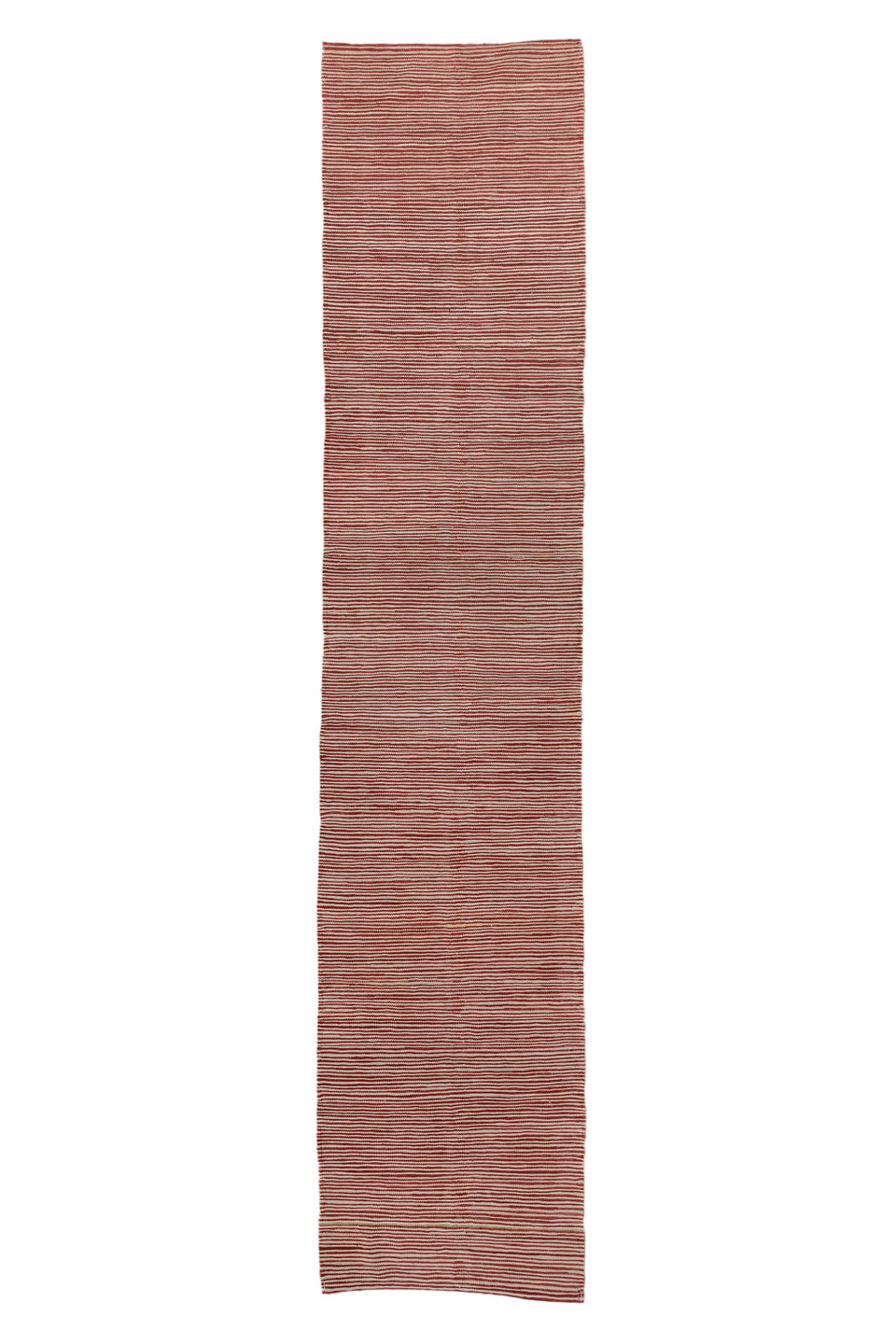 2' x 12' one-of-a-kind handmade vintage Kilim runner rug. Color palette: gray, pink, off-white, light gray, red, brown