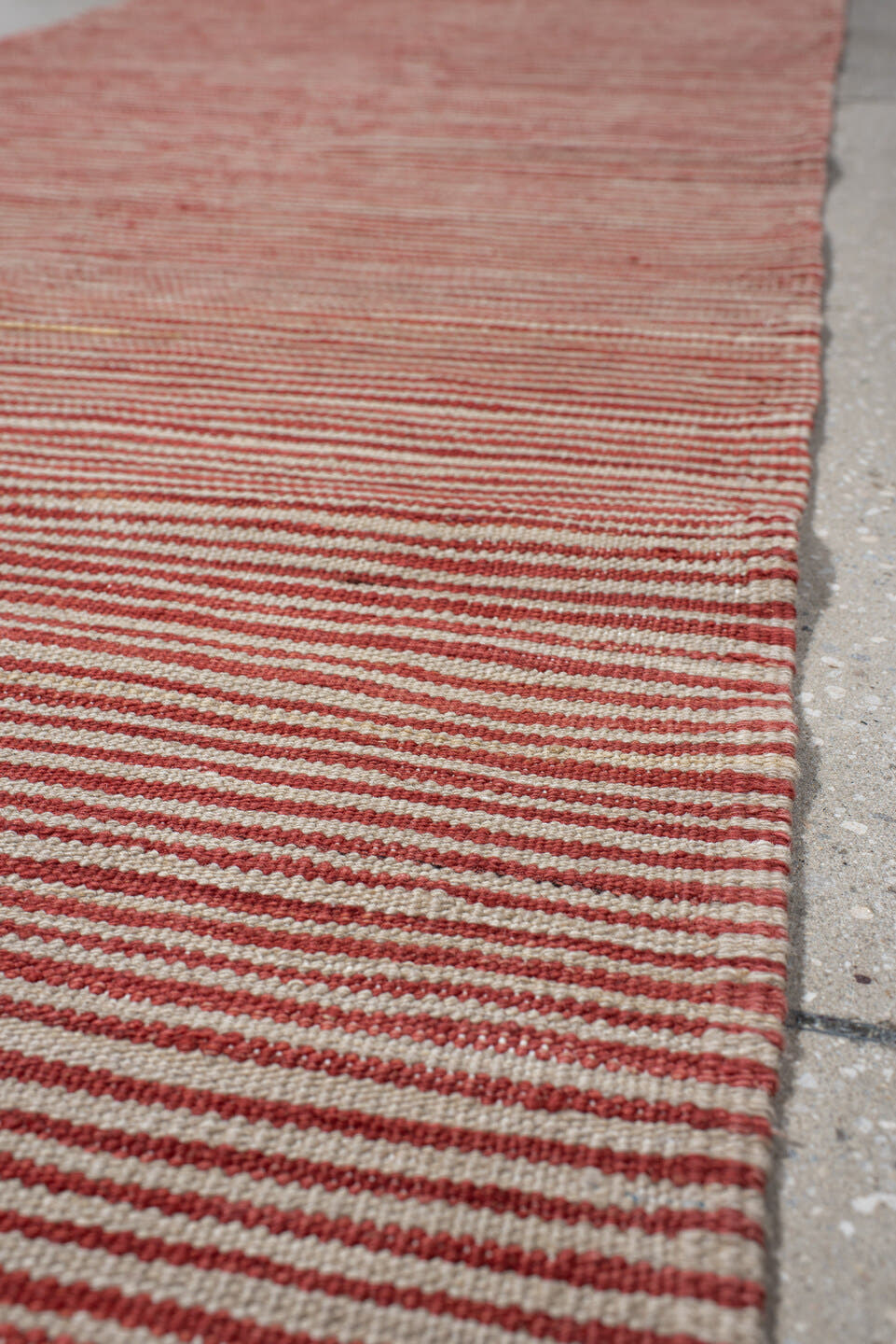 2' x 12' one-of-a-kind handmade vintage Kilim runner rug. Color palette: rust, ivory, terracotta, brown
