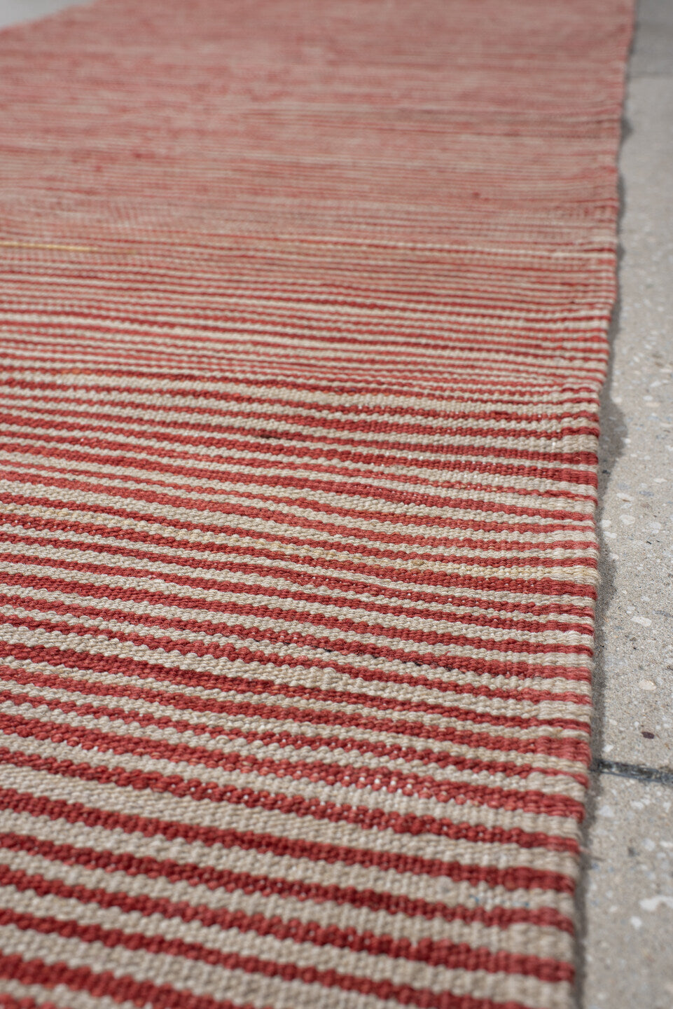 2' x 12' one-of-a-kind handmade vintage Kilim runner rug. Color palette: rust, ivory, terracotta, brown