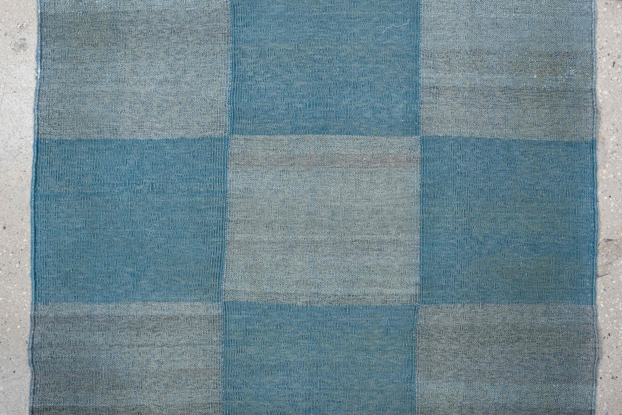 2' x 15' one-of-a-kind handmade vintage Kilim runner rug. Color palette: sky blue, slate, powder blue, steel blue, gray