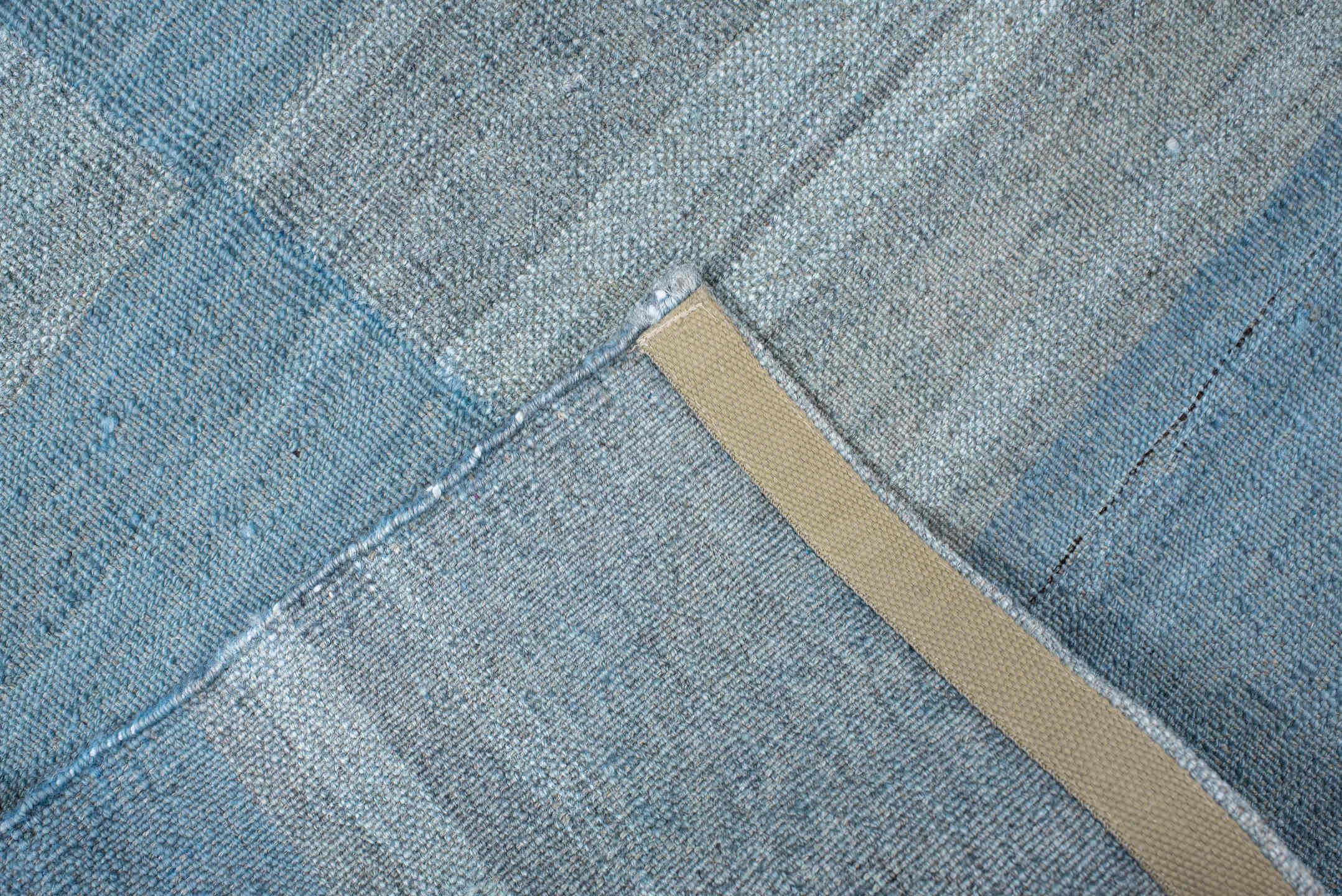 2' x 15' one-of-a-kind handmade vintage Kilim runner rug. Color palette: sky blue, slate, powder blue, steel blue, gray