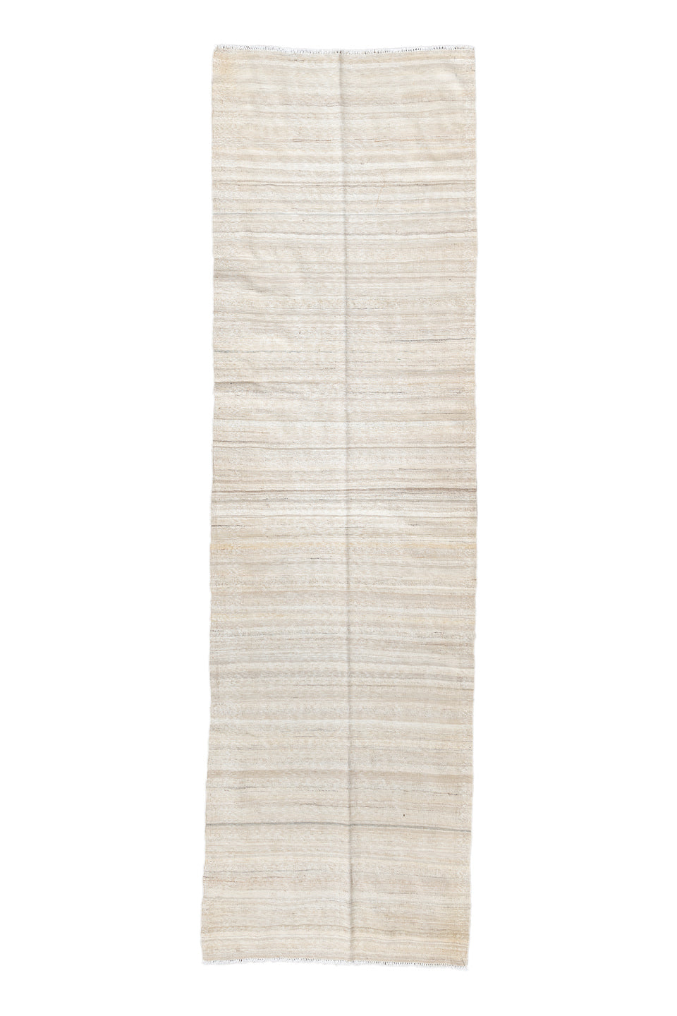 2' x 9' one-of-a-kind handmade vintage Kilim runner rug. Color palette: gainsboro, gray, light gray, linen, off-white, pink