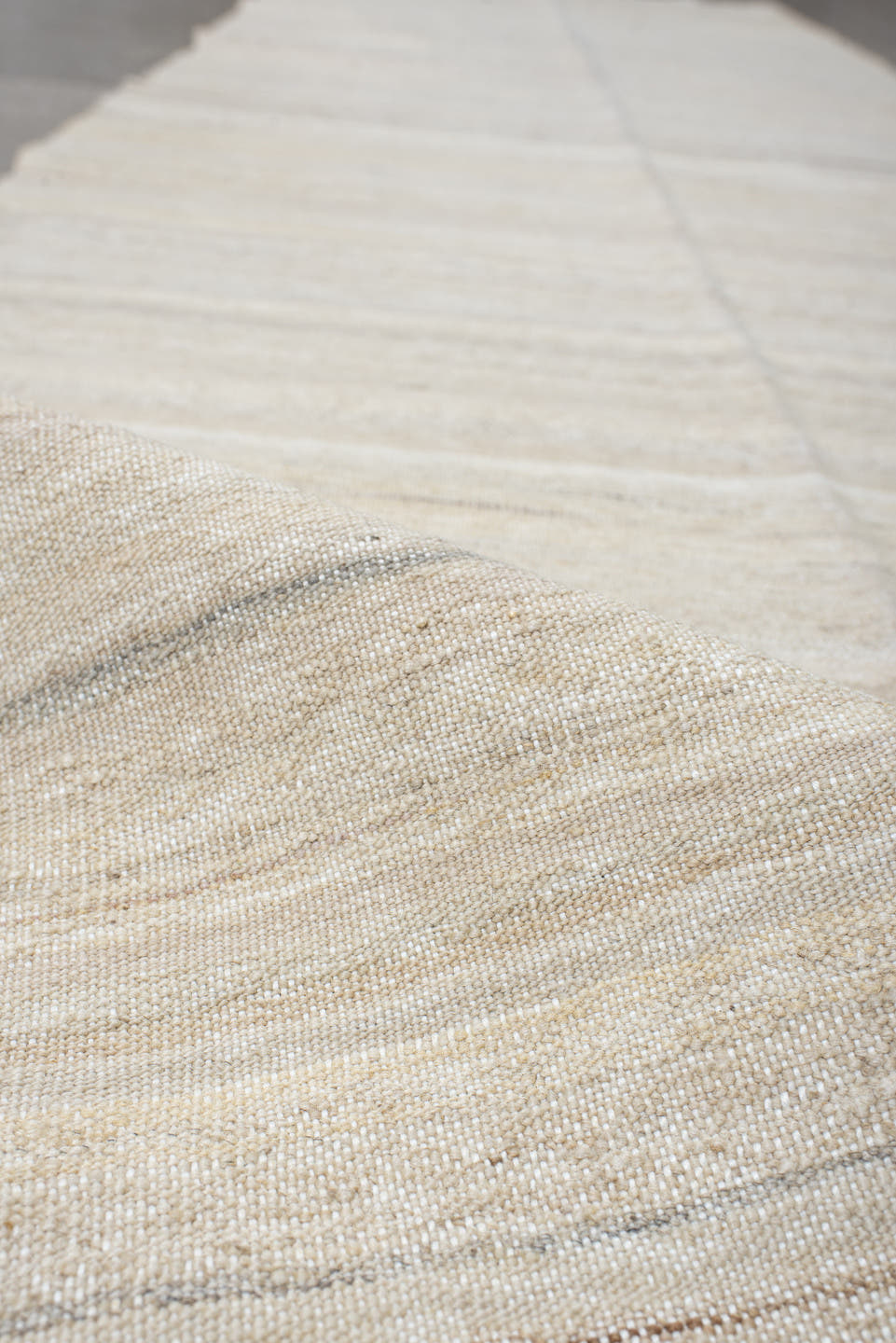 2' x 9' one-of-a-kind handmade vintage Kilim runner rug. Color palette: ivory, cream, beige, taupe, sand, light gray, gray