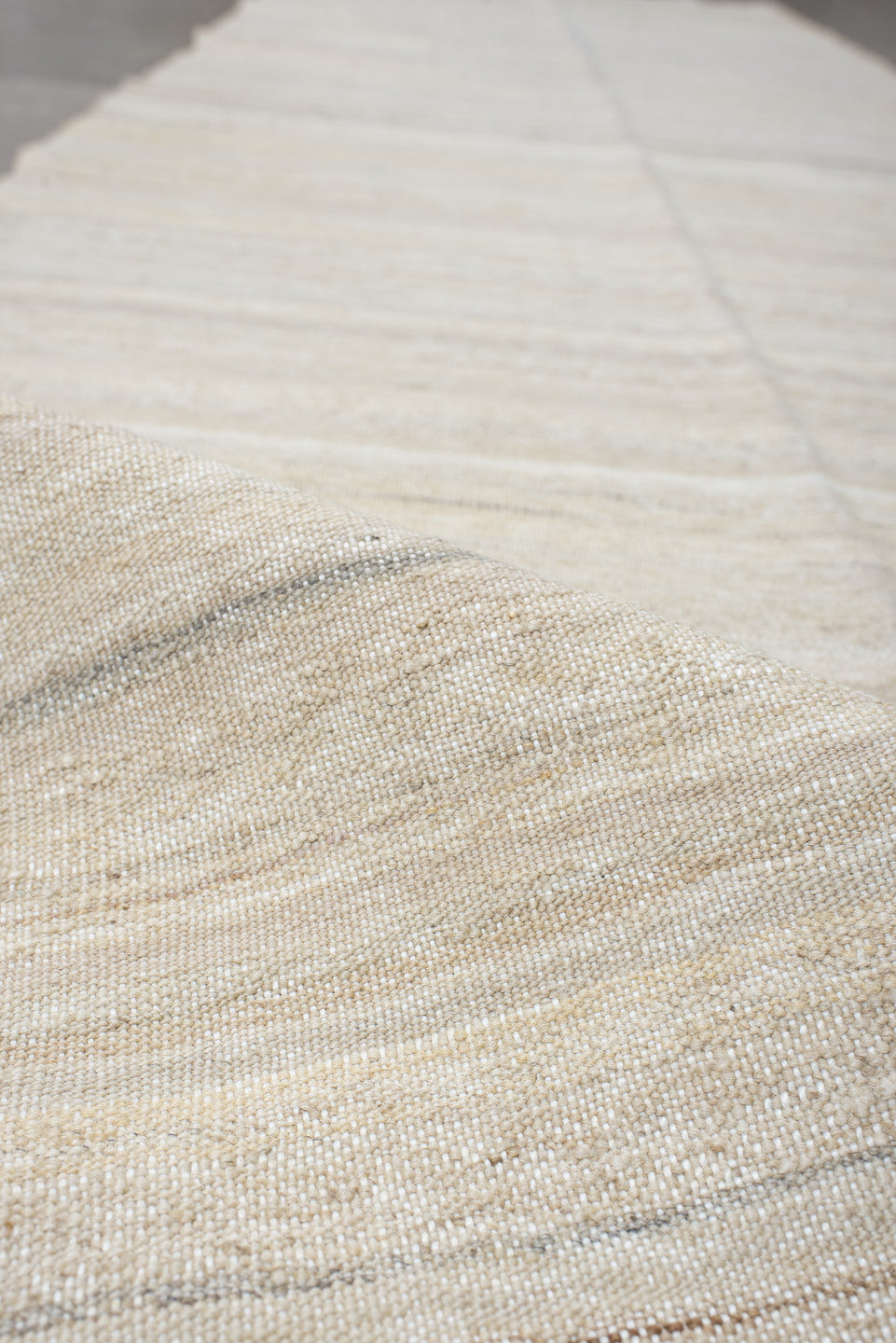 2' x 9' one-of-a-kind handmade vintage Kilim runner rug. Color palette: ivory, cream, beige, taupe, sand, light gray, gray