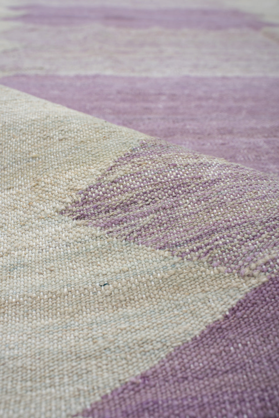2' x 12' one-of-a-kind handmade vintage Kilim runner rug. Color palette: ivory, lavender, blush, cream, light gray, pink