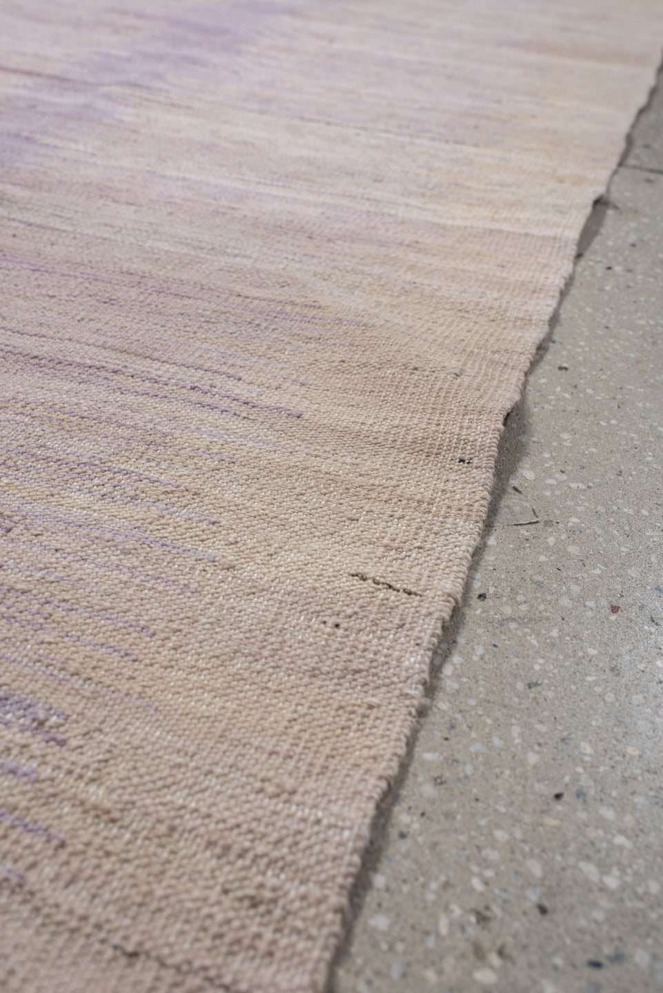 3' x 12' one-of-a-kind handmade vintage Kilim runner rug. Color palette: ivory, lavender, blush, rose, cream, light gray