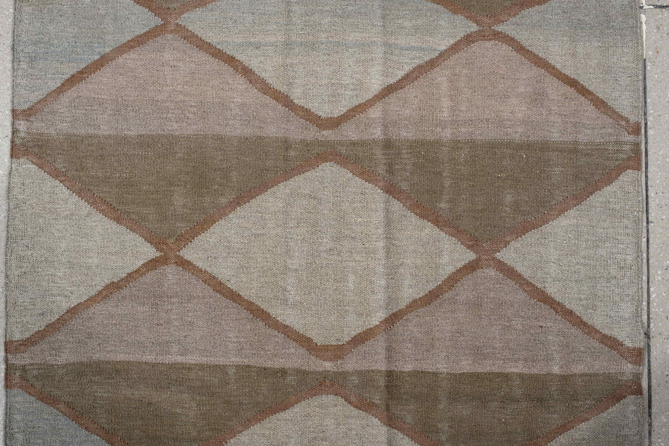 3' x 10' one-of-a-kind handmade vintage Kilim runner rug. Color palette: taupe, camel, ivory, blush, pale_blue, beige, gray