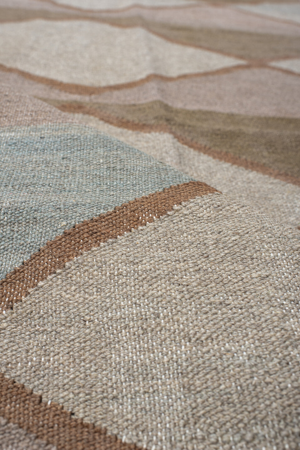 3' x 10' one-of-a-kind handmade vintage Kilim runner rug. Color palette: taupe, camel, ivory, blush, pale_blue, beige, gray