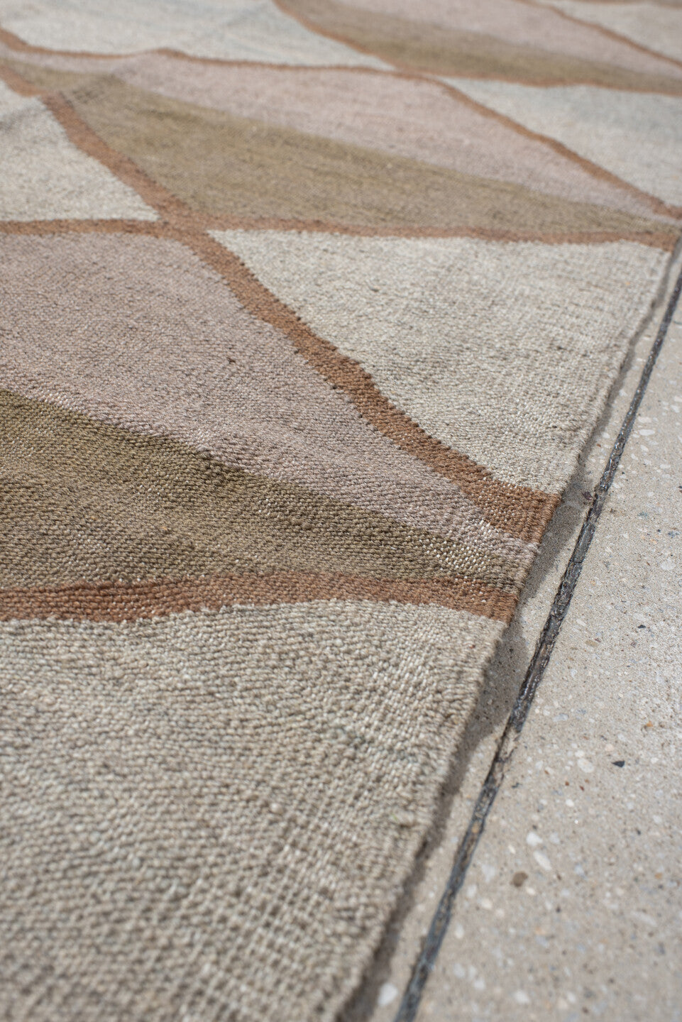 3' x 10' one-of-a-kind handmade vintage Kilim runner rug. Color palette: taupe, camel, ivory, blush, pale_blue, beige, gray