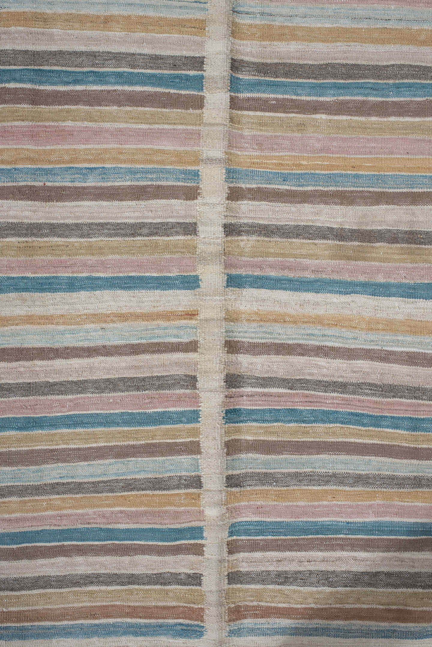3' x 10' one-of-a-kind handmade vintage Kilim runner rug. Color palette: ivory, taupe, sky_blue, blush, gold, charcoal