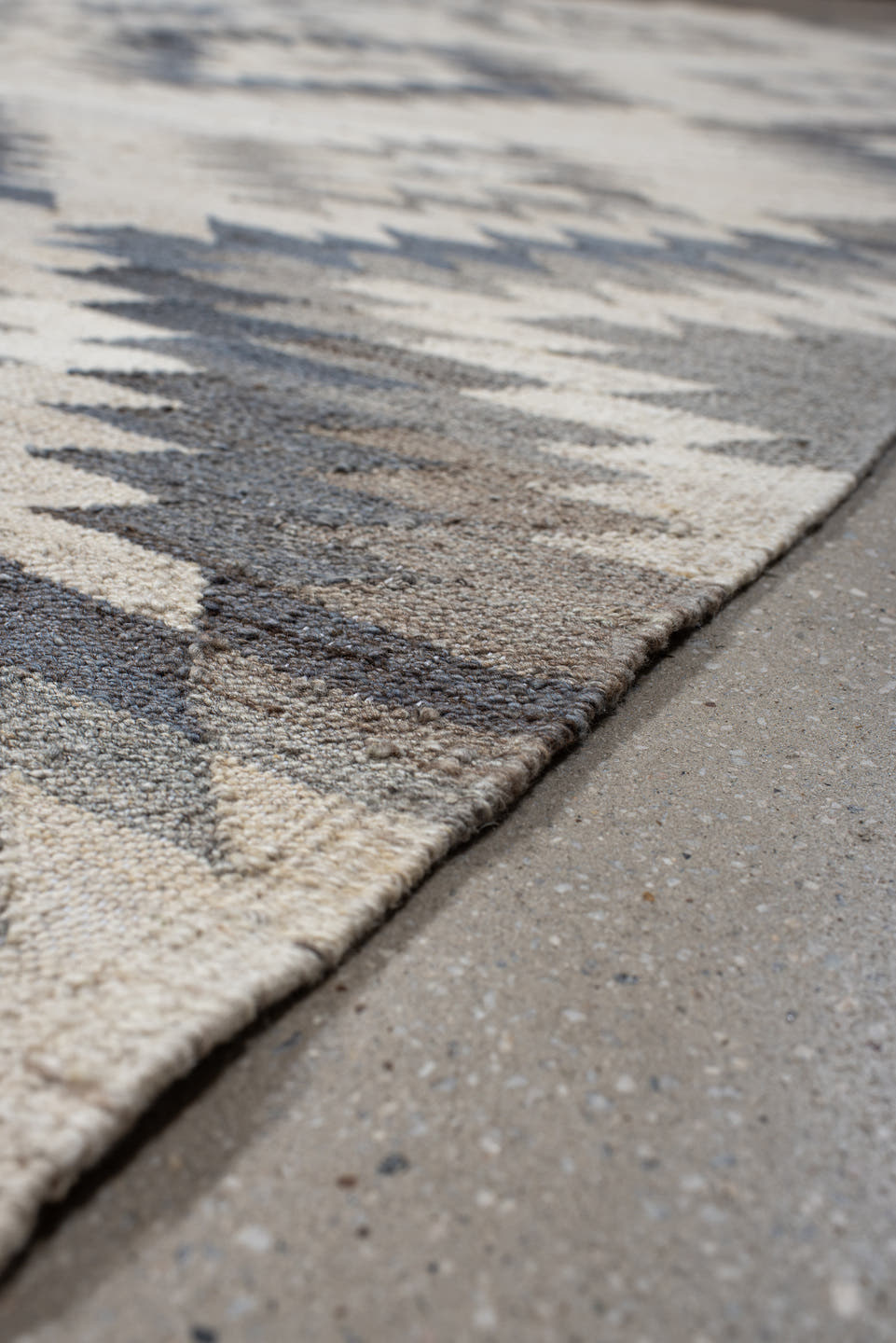 8' x 9' one-of-a-kind handmade vintage Kilim rug. Color palette: ivory, gray, slate, taupe, cream, beige