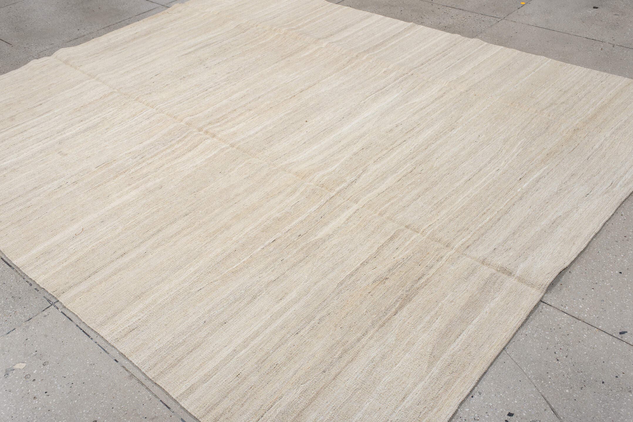 8' x 9' one-of-a-kind handmade vintage Kilim rug. Color palette: ivory, cream, beige, taupe, gray