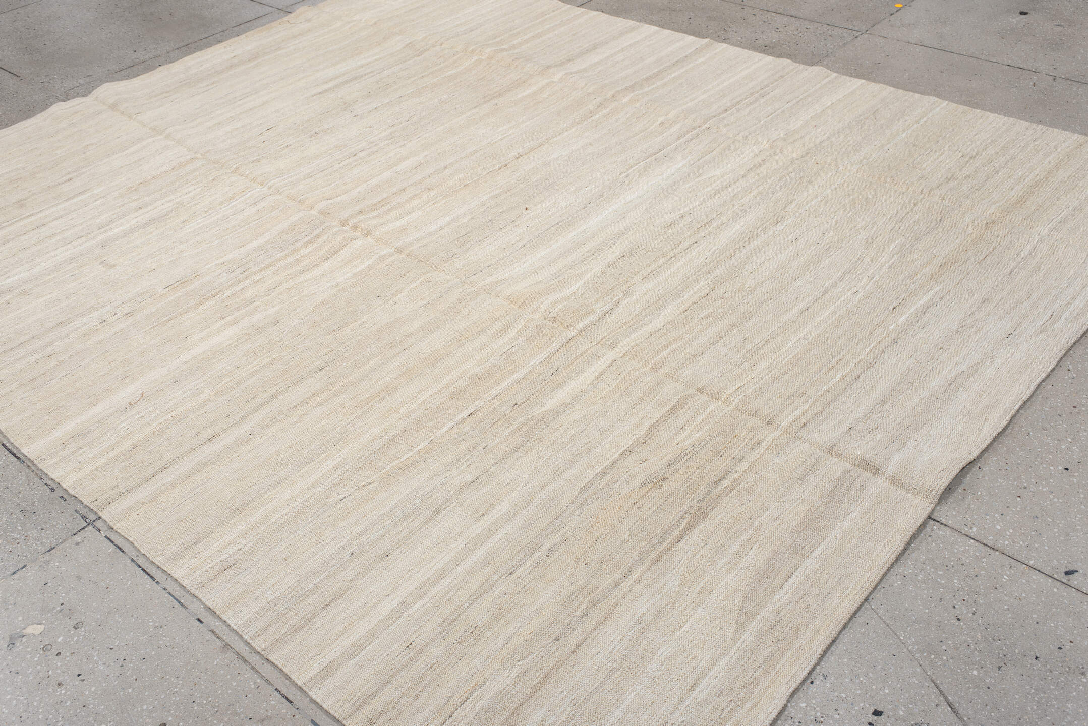 8' x 9' one-of-a-kind handmade vintage Kilim rug. Color palette: antiquewhite, brown, gray, light gray, linen, off-white