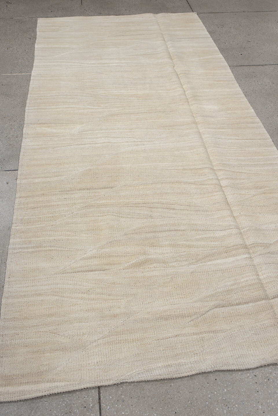 4' x 9' one-of-a-kind handmade vintage Kilim runner rug. Color palette: ivory, cream, beige, taupe, gray