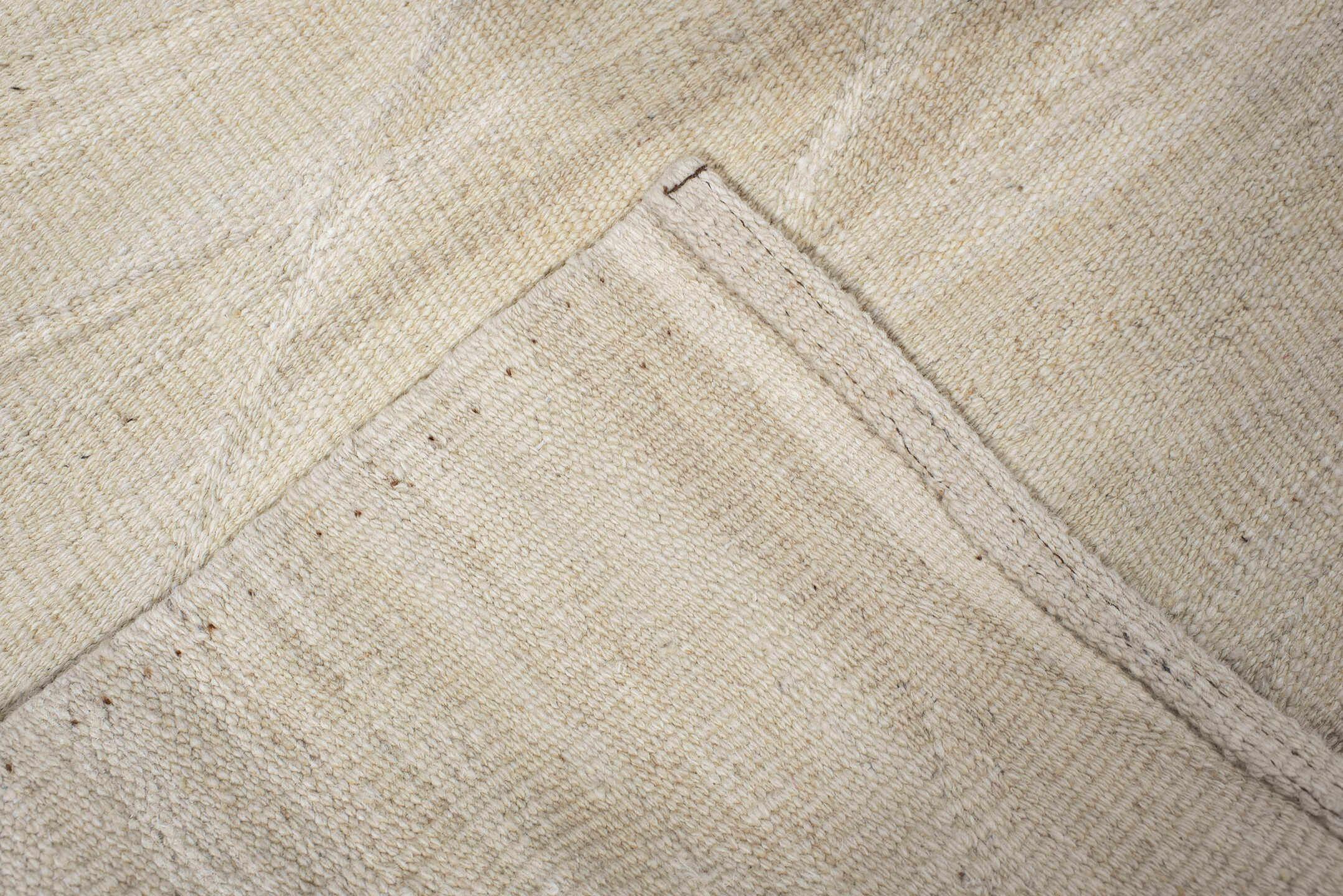 4' x 9' one-of-a-kind handmade vintage Kilim runner rug. Color palette: antiquewhite, brown, gray, light gray, linen