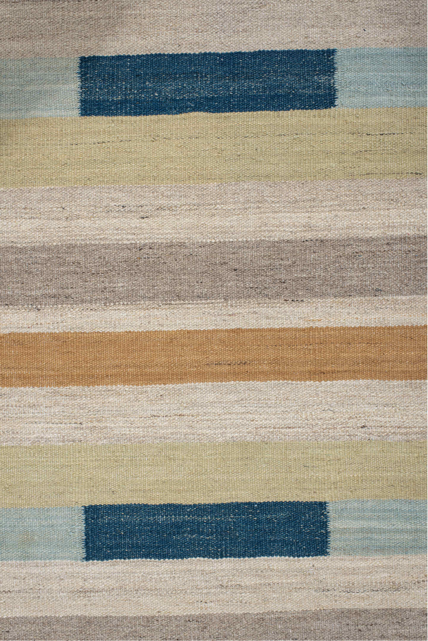 8' x 11' one-of-a-kind handmade vintage Kilim large size rug. Color palette: sky blue, ivory, slate, sand, orange