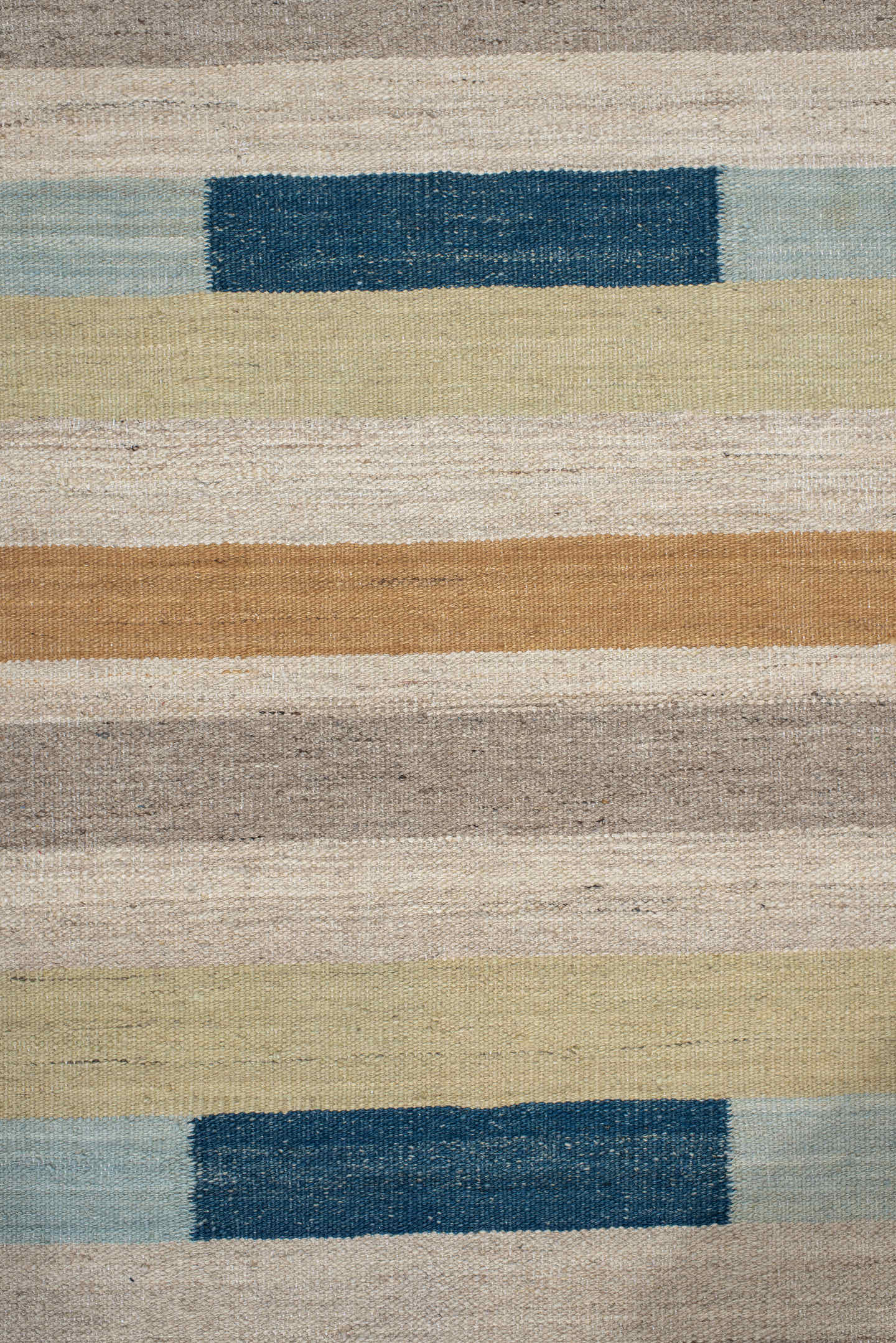 8' x 11' one-of-a-kind handmade vintage Kilim large size rug. Color palette: sky blue, ivory, slate, sand, orange