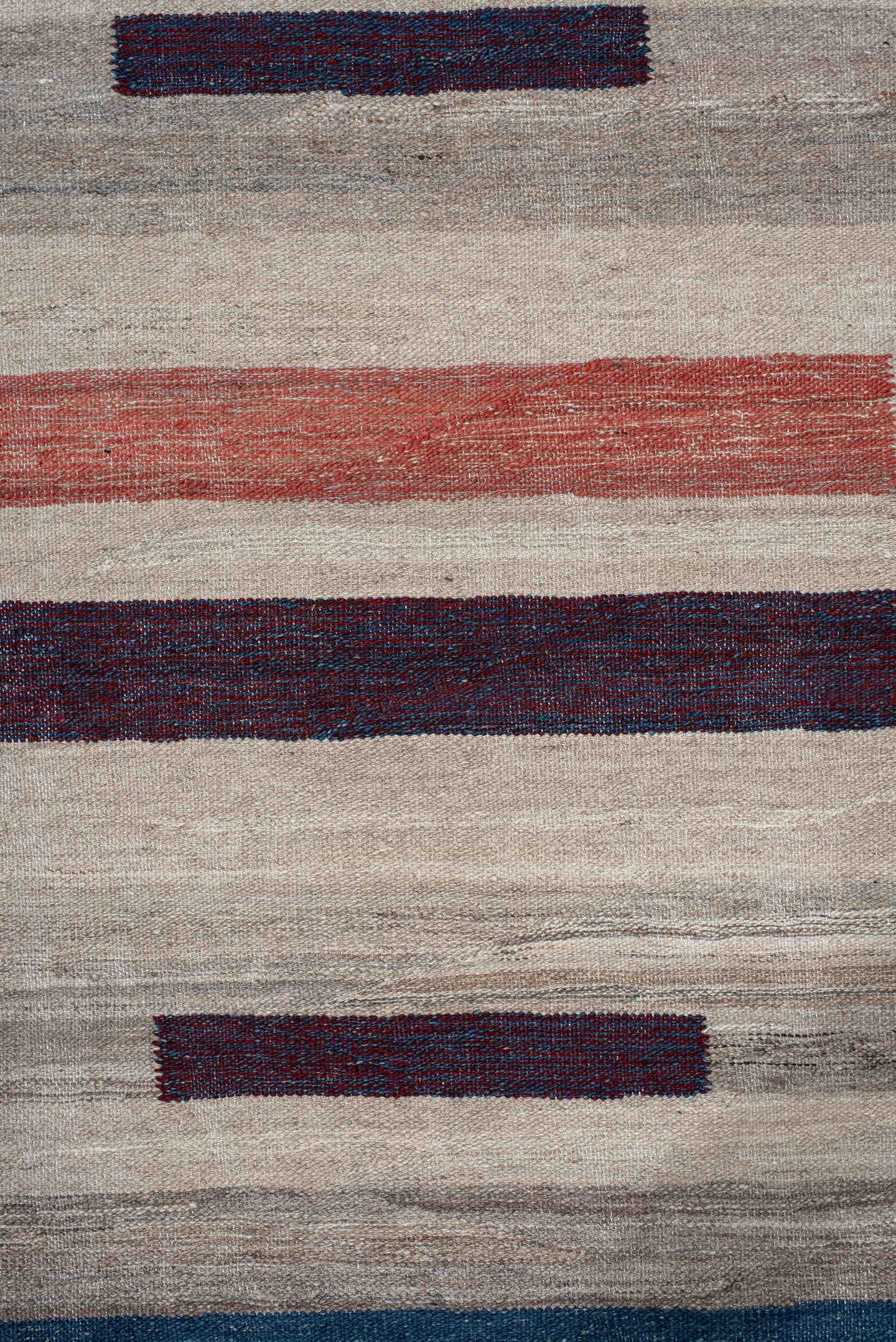 10' x 13' one-of-a-kind handmade vintage Kilim large size rug. Color palette: indigo, ivory, taupe, rust, burgundy, gray