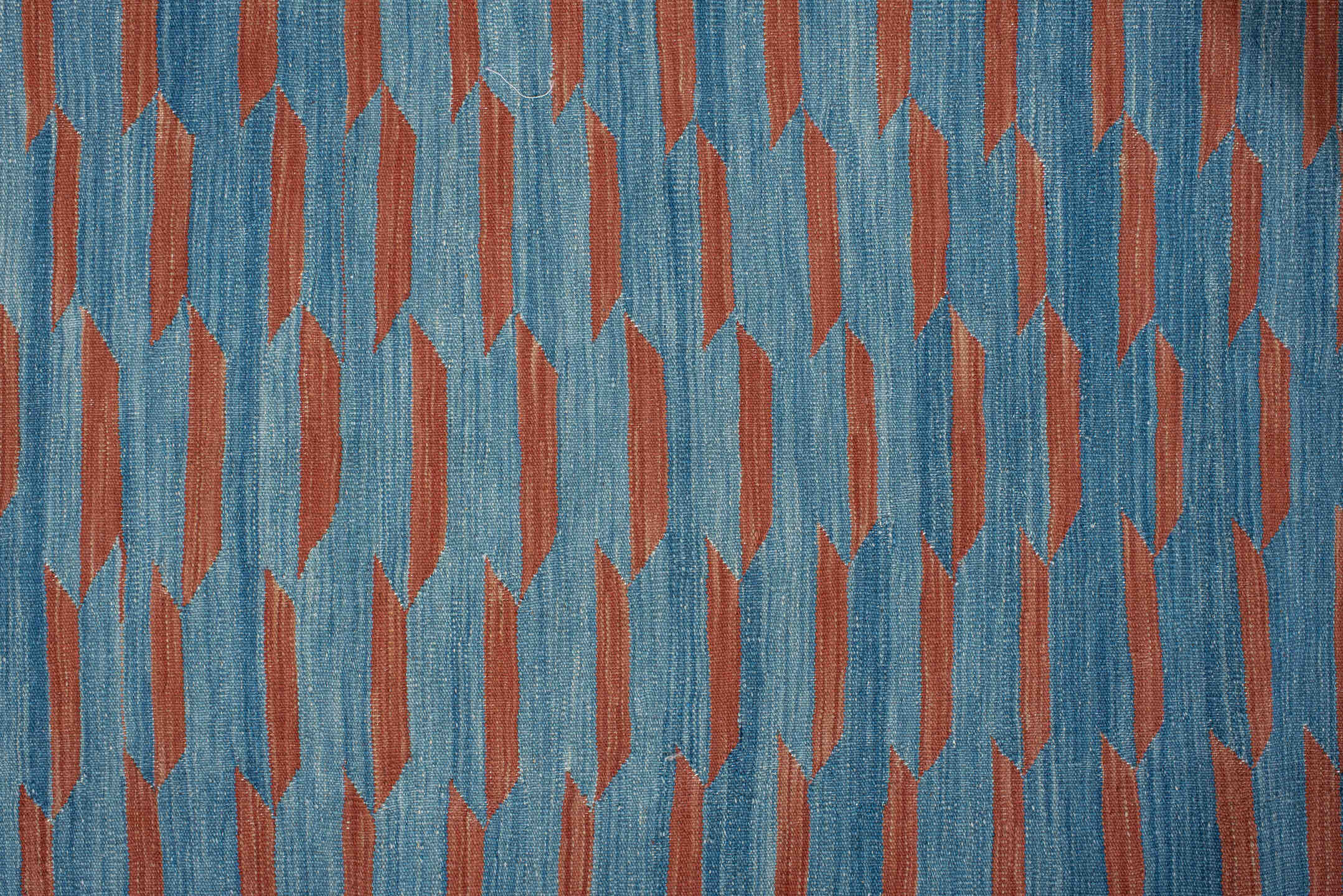 2' x 8' one-of-a-kind handmade vintage Kilim runner rug. Color palette: blue, brown, fiord, gray, light blue, light gray