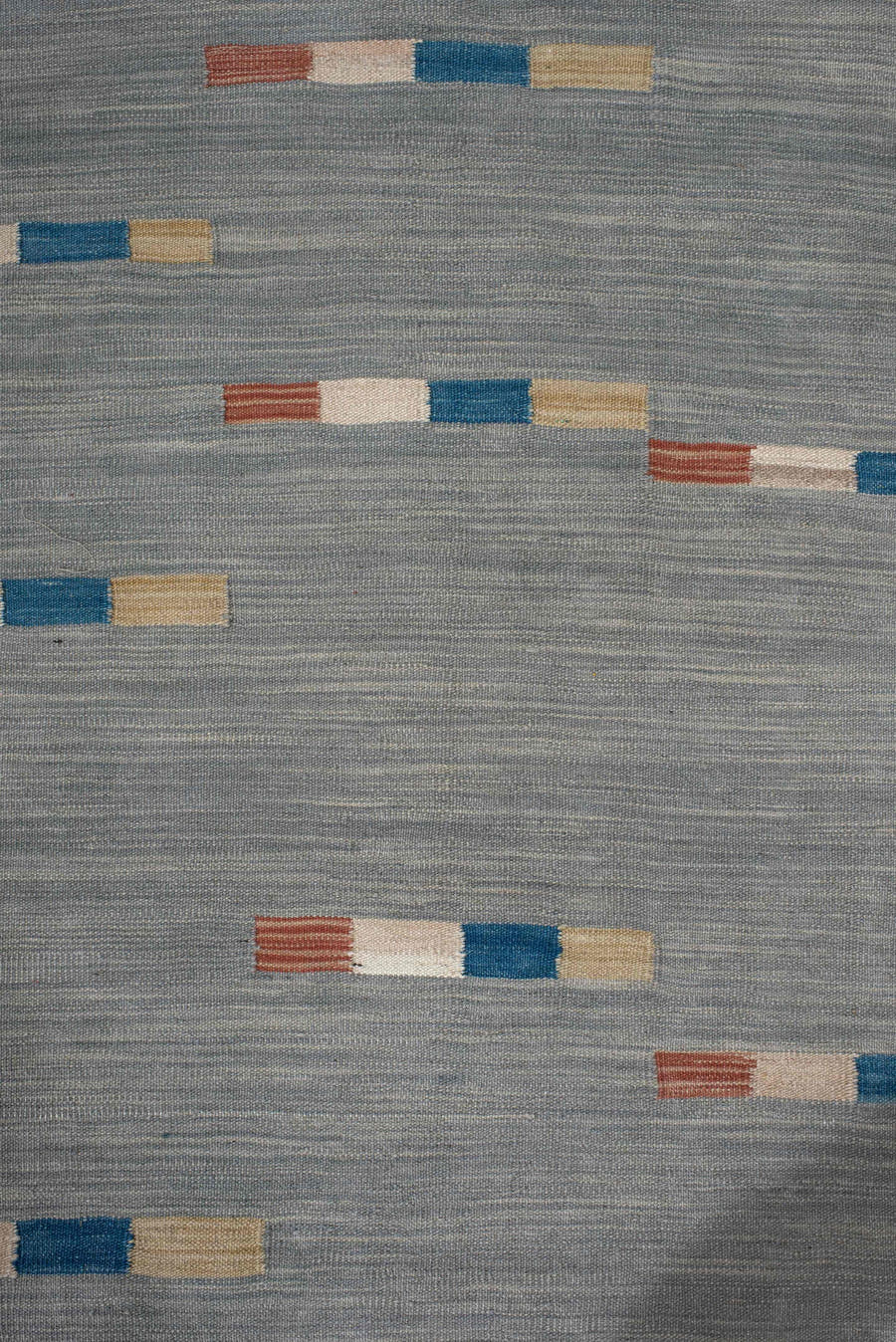 3' x 6' one-of-a-kind handmade vintage Kilim runner rug. Color palette: blue_gray, ivory, cobalt, rust, sand, gray, blue