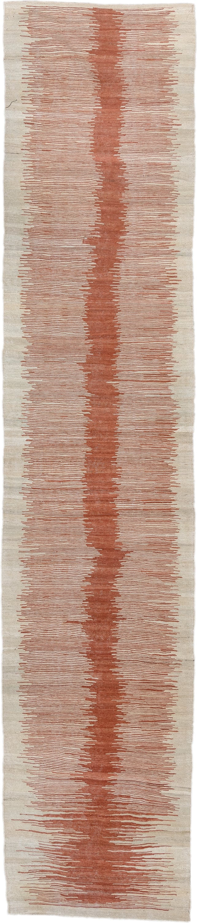 2' x 12' one-of-a-kind handmade vintage Kilim runner rug. Color palette: ivory, terra cotta, cream, terracotta, brown
