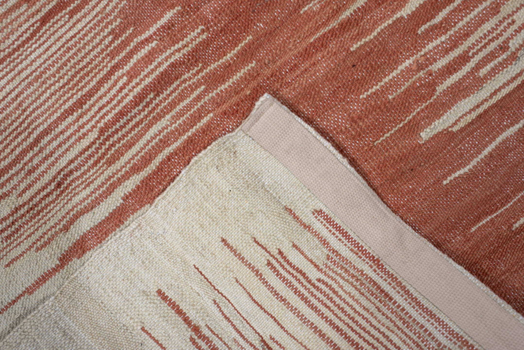 2' x 12' one-of-a-kind handmade vintage Kilim runner rug. Color palette: brown, gray, light gray, off-white, orange, pink