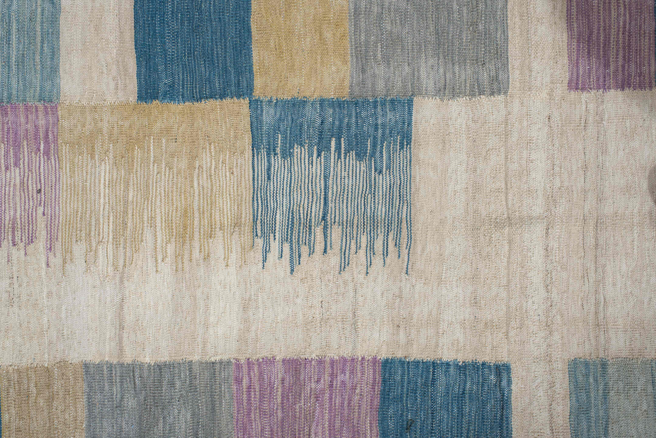 2' x 9' one-of-a-kind handmade vintage Kilim runner rug. Color palette: arapawa, blue, brown, dark gray, gainsboro, gray