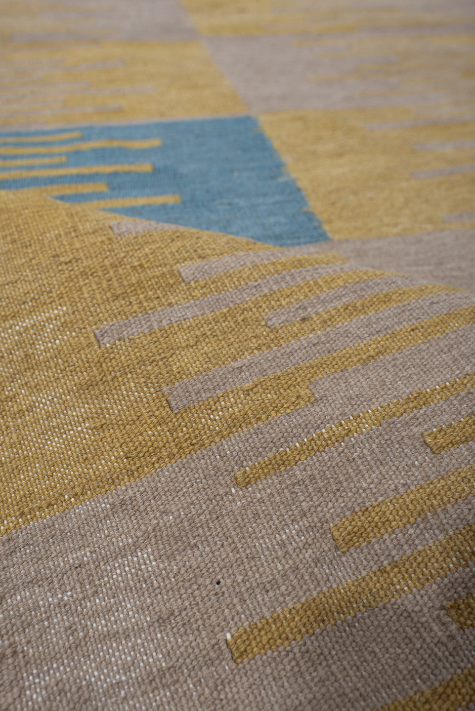 2' x 7' one-of-a-kind handmade vintage Kilim runner rug. Color palette: sand, pale gold, sky blue, ivory, beige, gold
