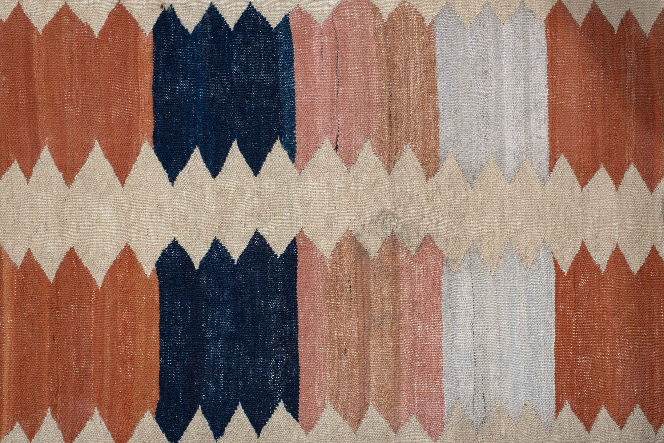 2' x 8' one-of-a-kind handmade vintage Kilim runner rug. Color palette: gray, brown, light gray, off-white, black, pink